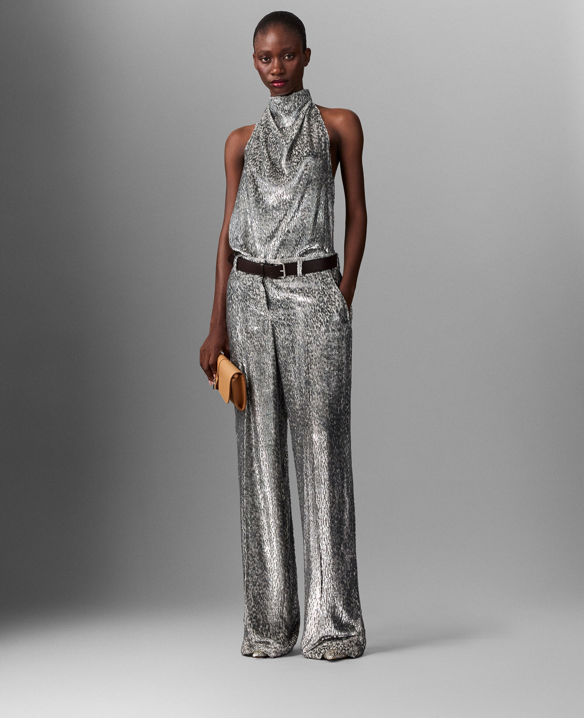 Metallic Velvet Halterneck Top-Silver-large image number 5