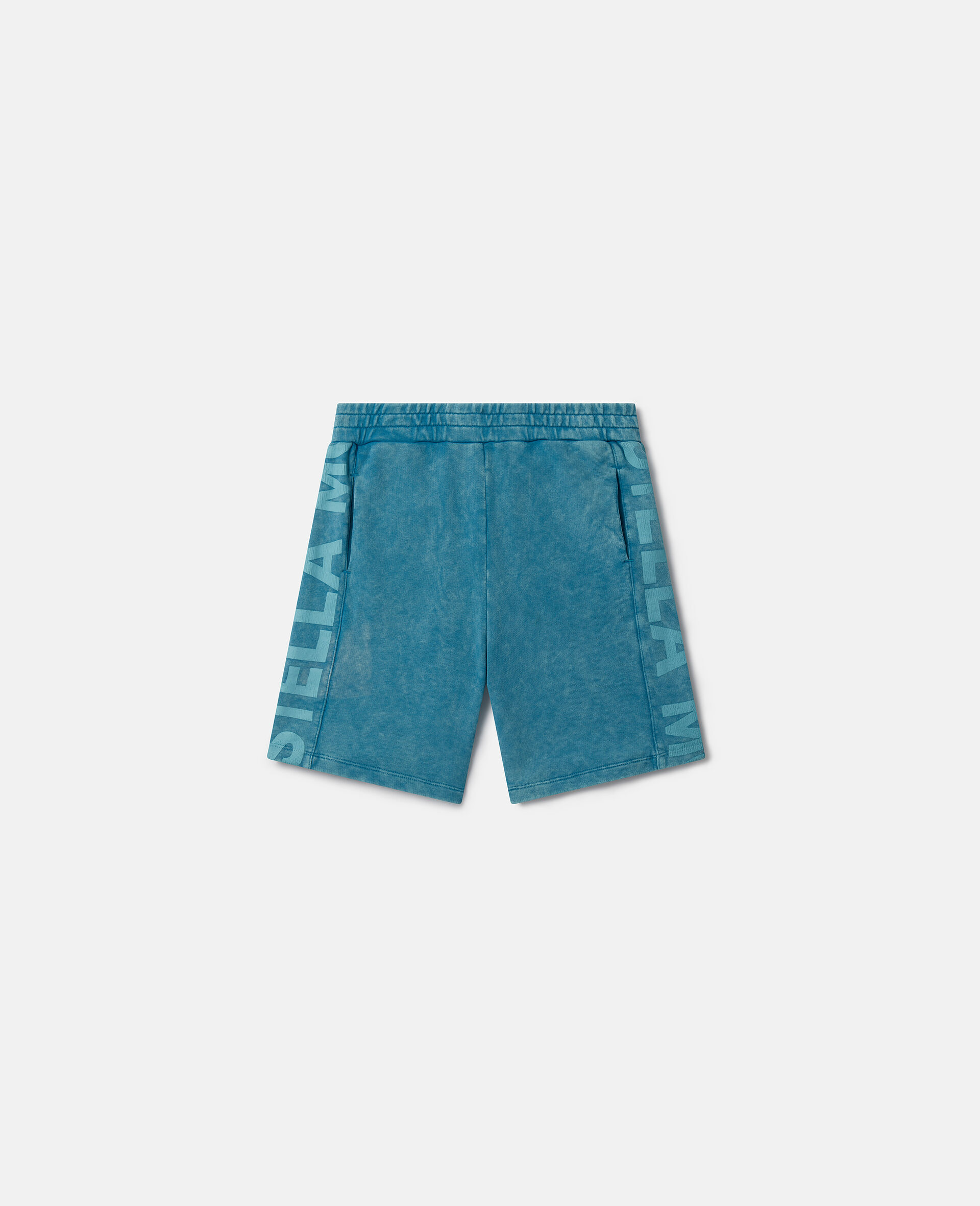 Logo Tape Acid Wash Jersey Shorts-蓝色-model