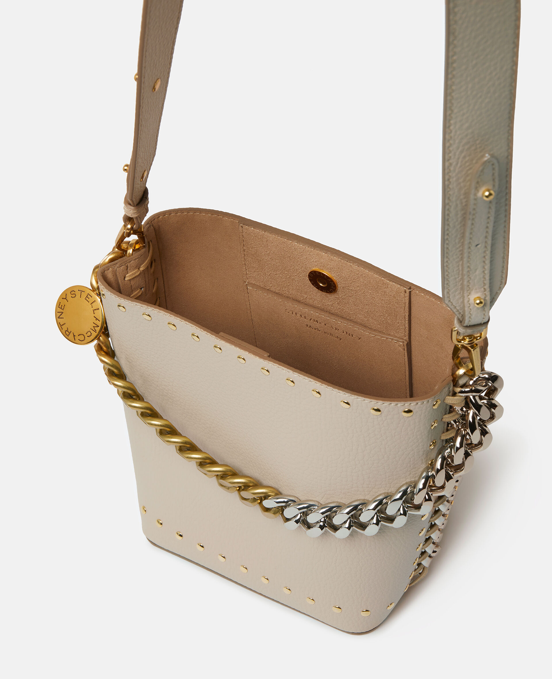 Frayme Studded Grainy Alter Mat Bucket Bag-Brown-large image number 3