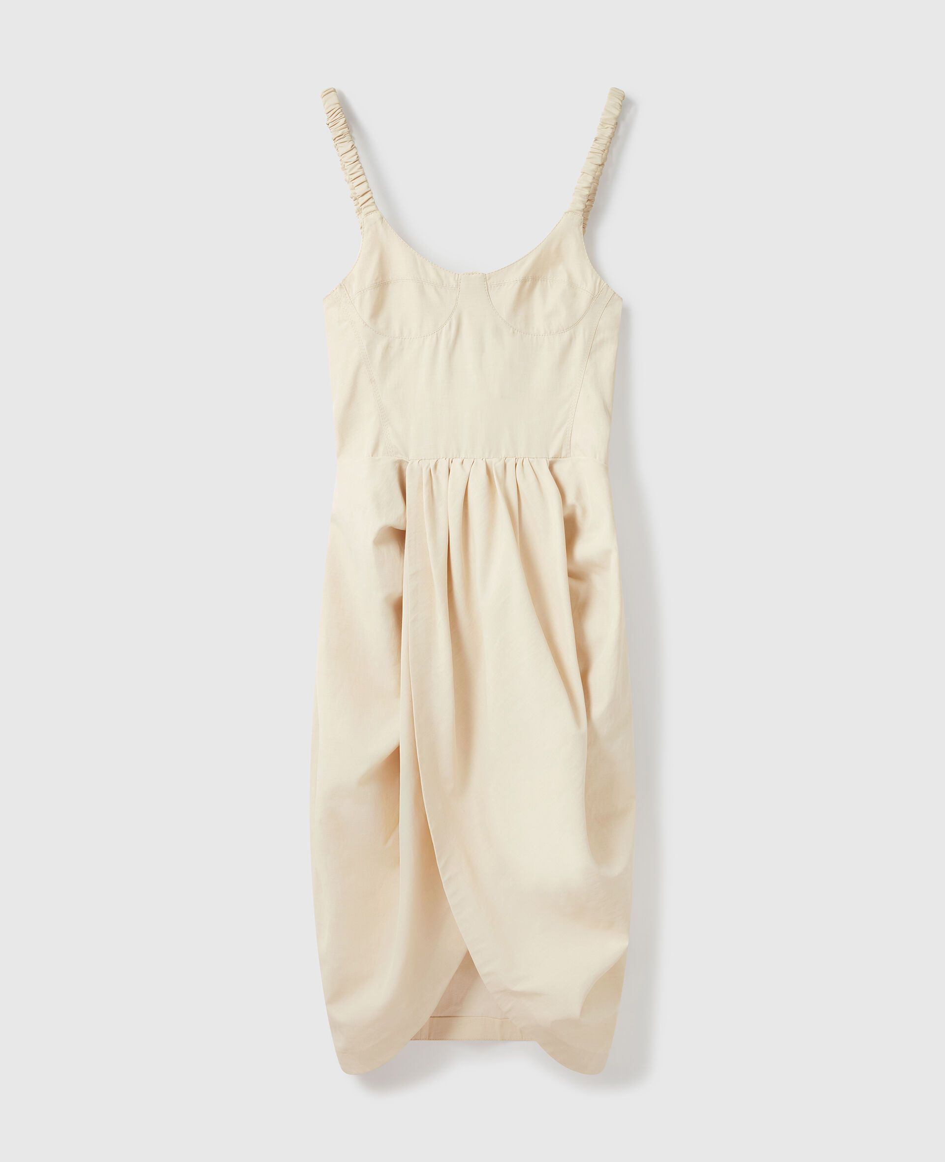 Robe midi a jupe plissee avec lanieres froncees-Beige-medium