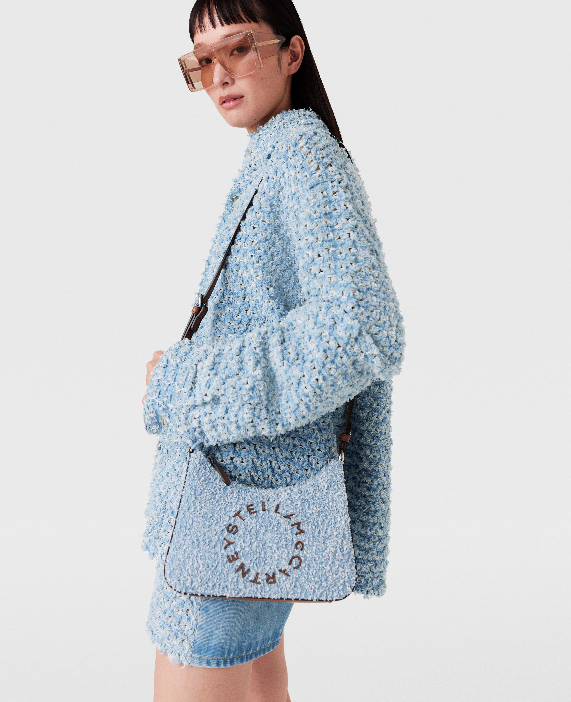 Women Light blue Logo Denim Bouclé Crossbody Shoulder Bag
