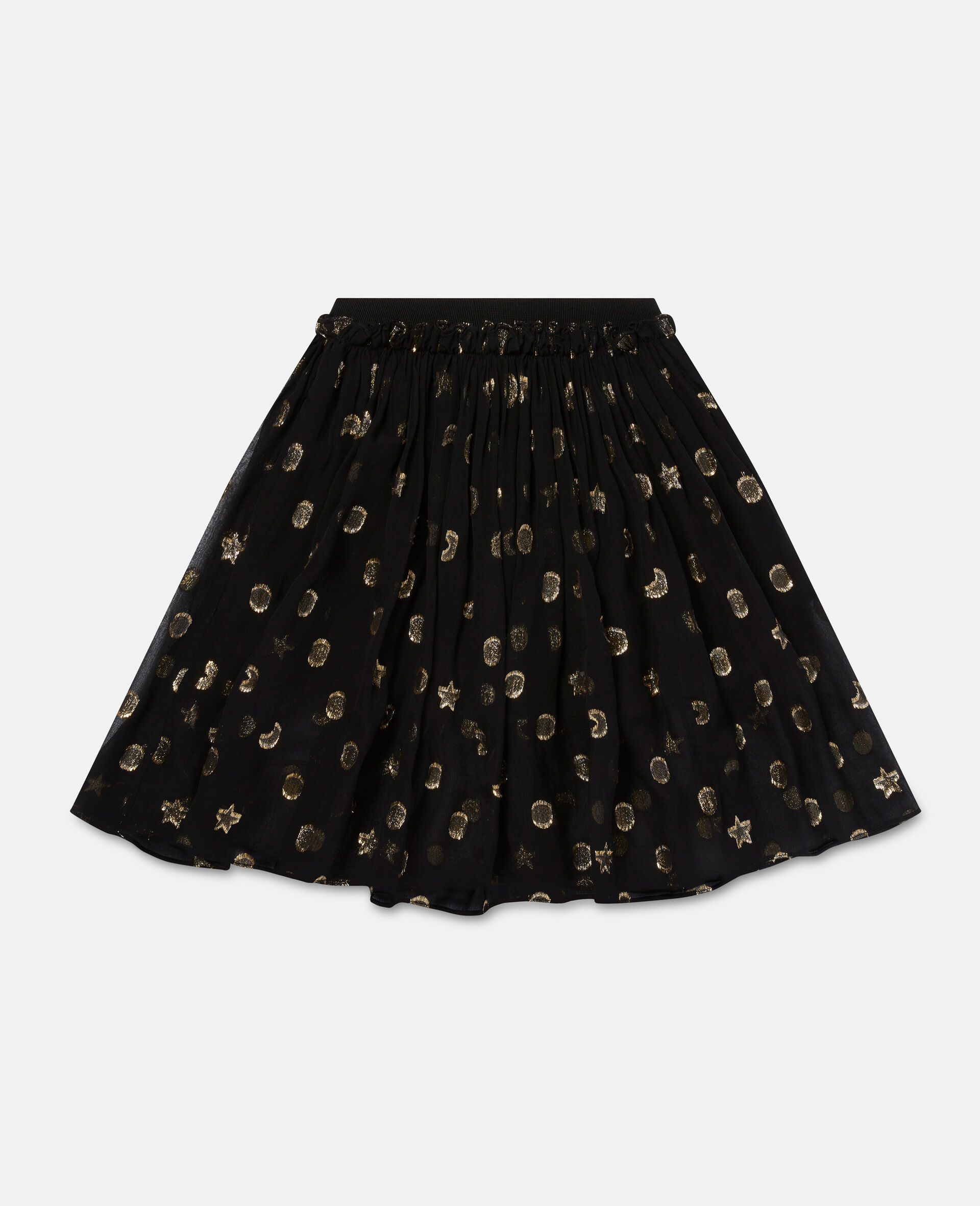Gold Pleated Shapes Print Skirt-Black-large image number 0