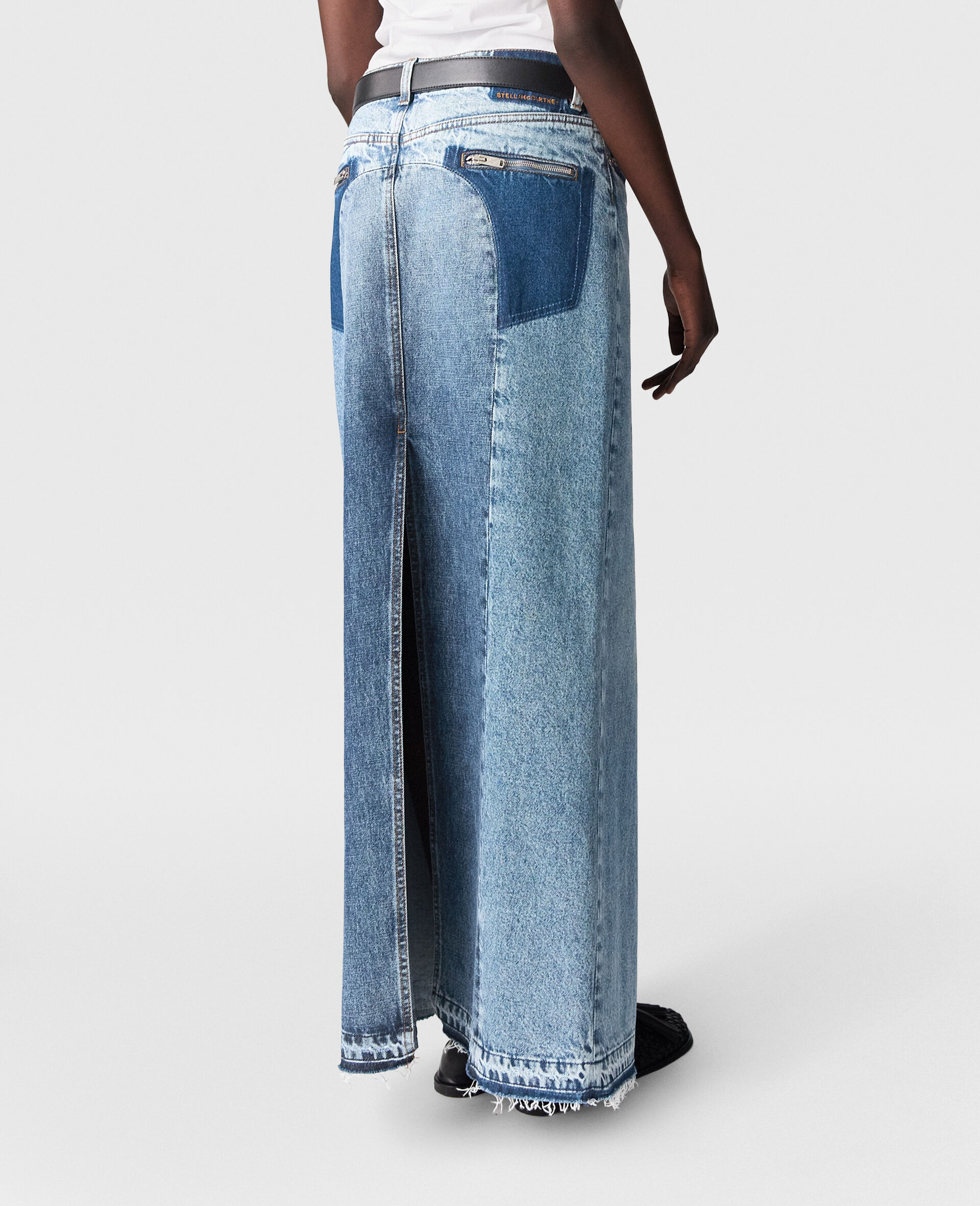 Vintage Wash Front Split Denim Skirt-Blue-large image number 4