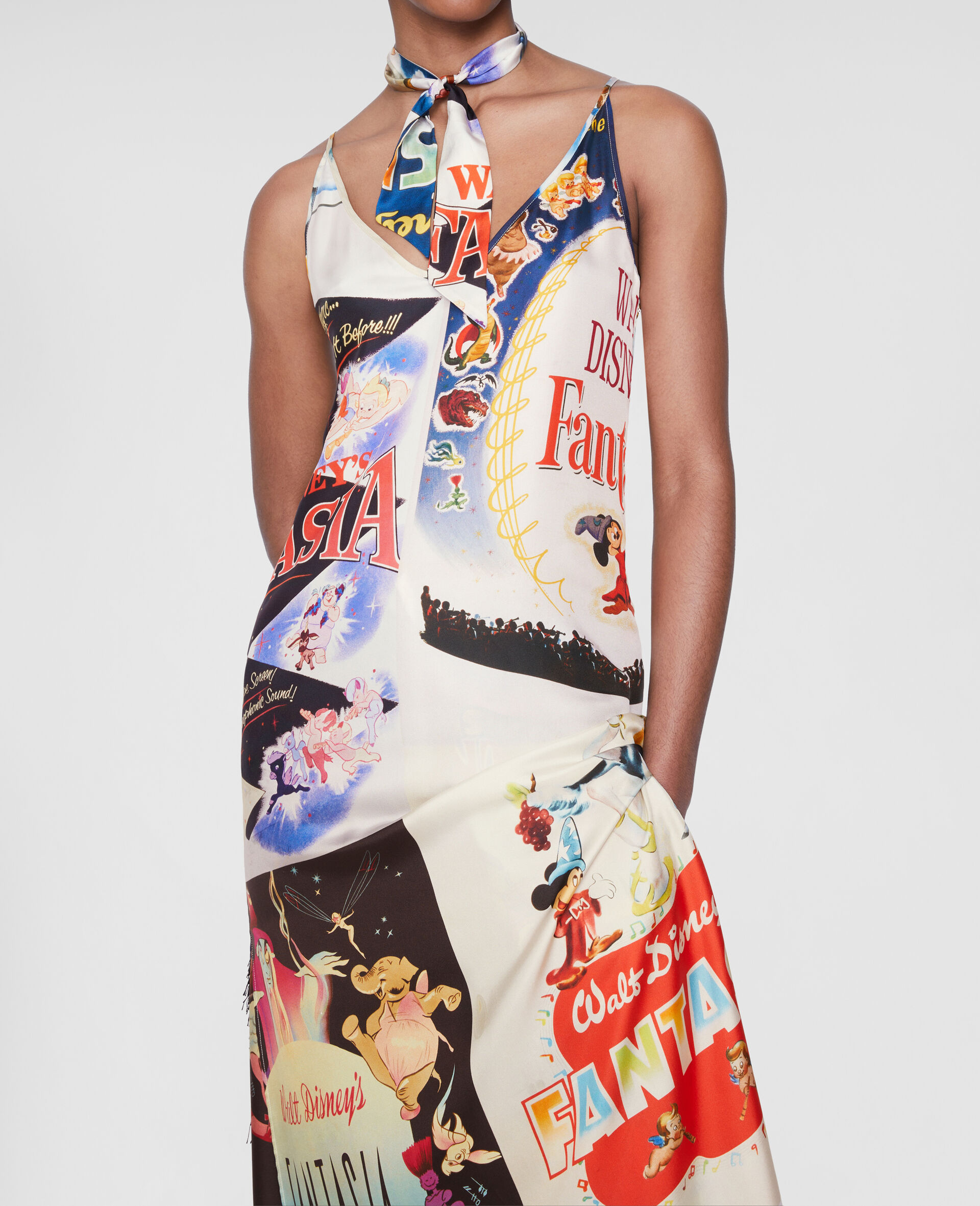 Fantasia Poster Print Silk Maxi Dress-Multicolour-large image number 3