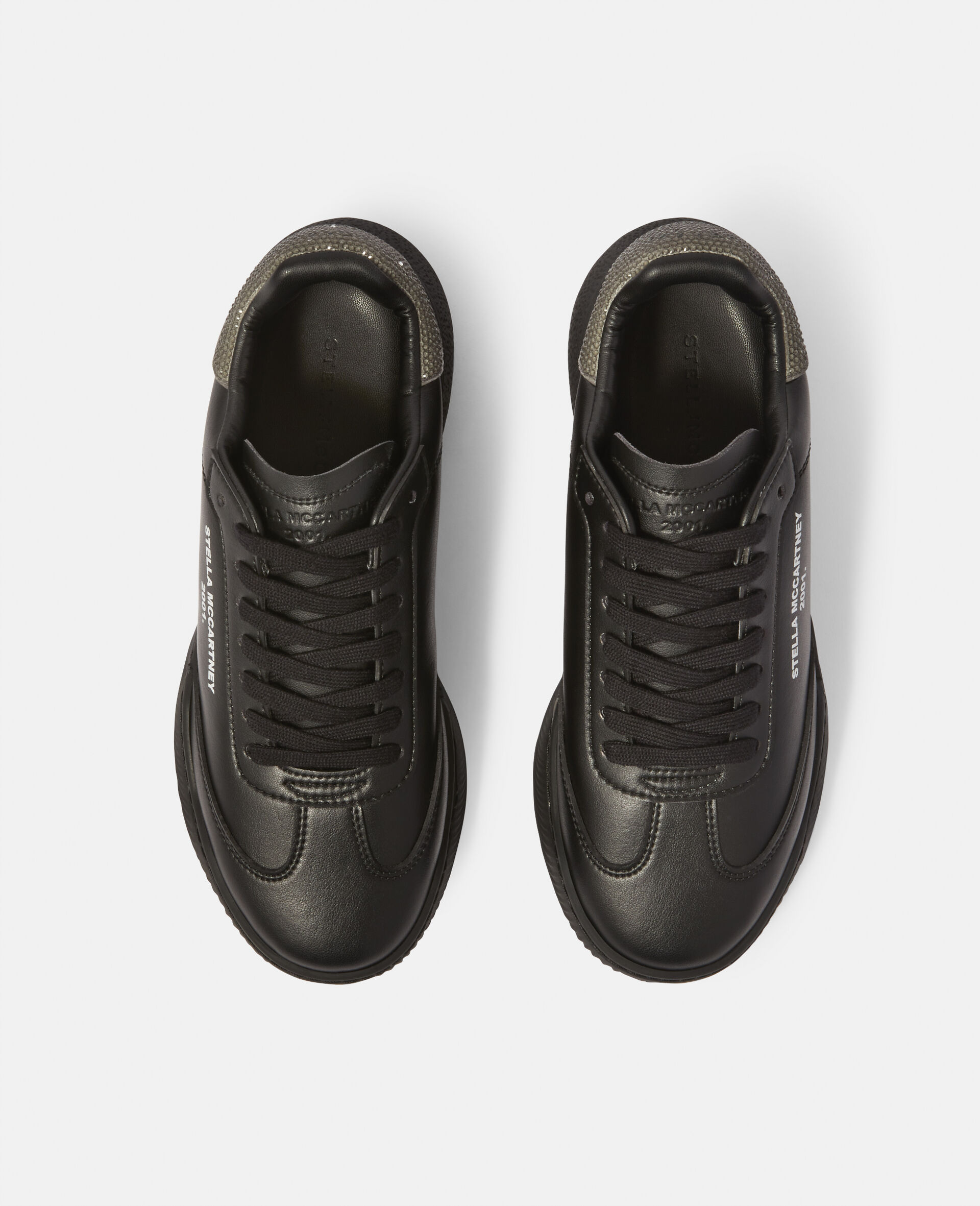 Loop Lace-Up Diamanté Crystal Trainers-Black-large image number 3