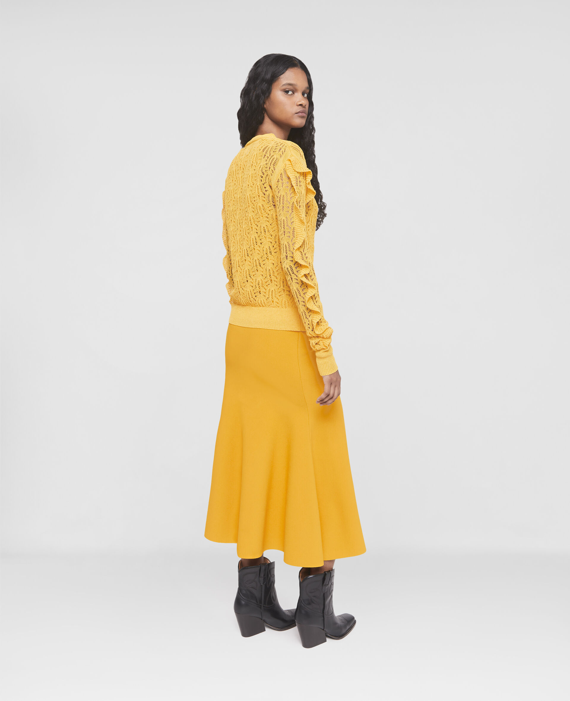 Pointelle Knit Cardigan-Yellow-large image number 2