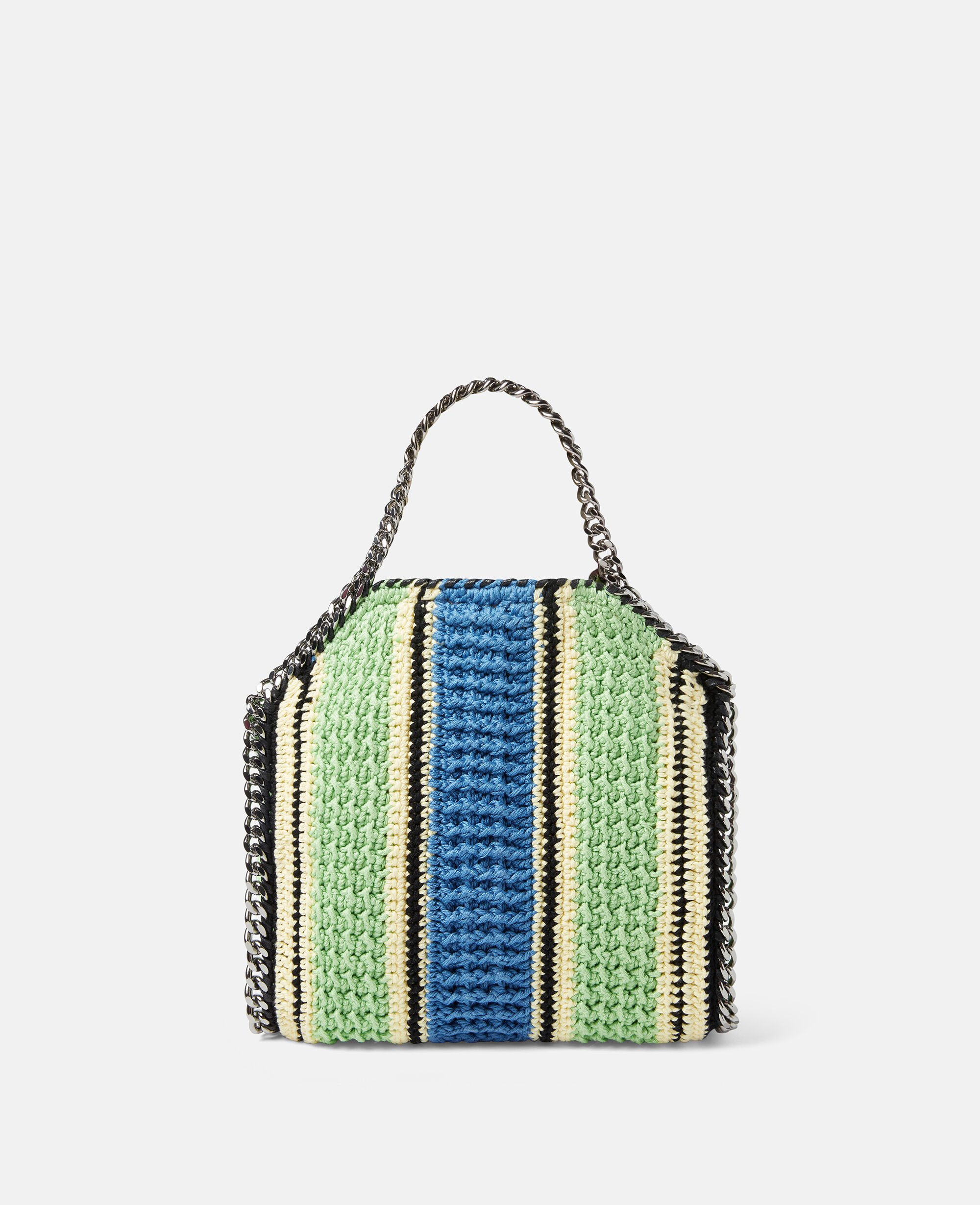 Women Green/Blue Falabella Striped Cotton Crochet Mini Tote