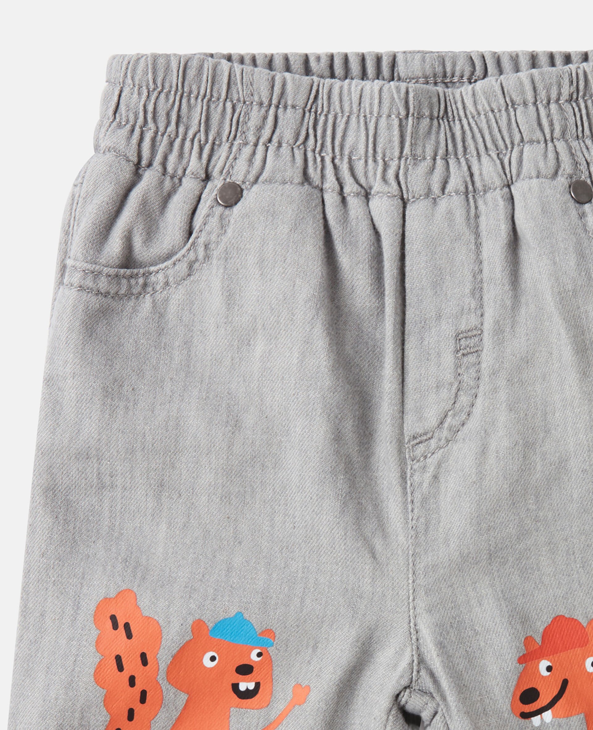 Squirrel Graphic  Denim Jeans-Grey-medium Squirrel Graphic  Denim Jeans-Grey-medium