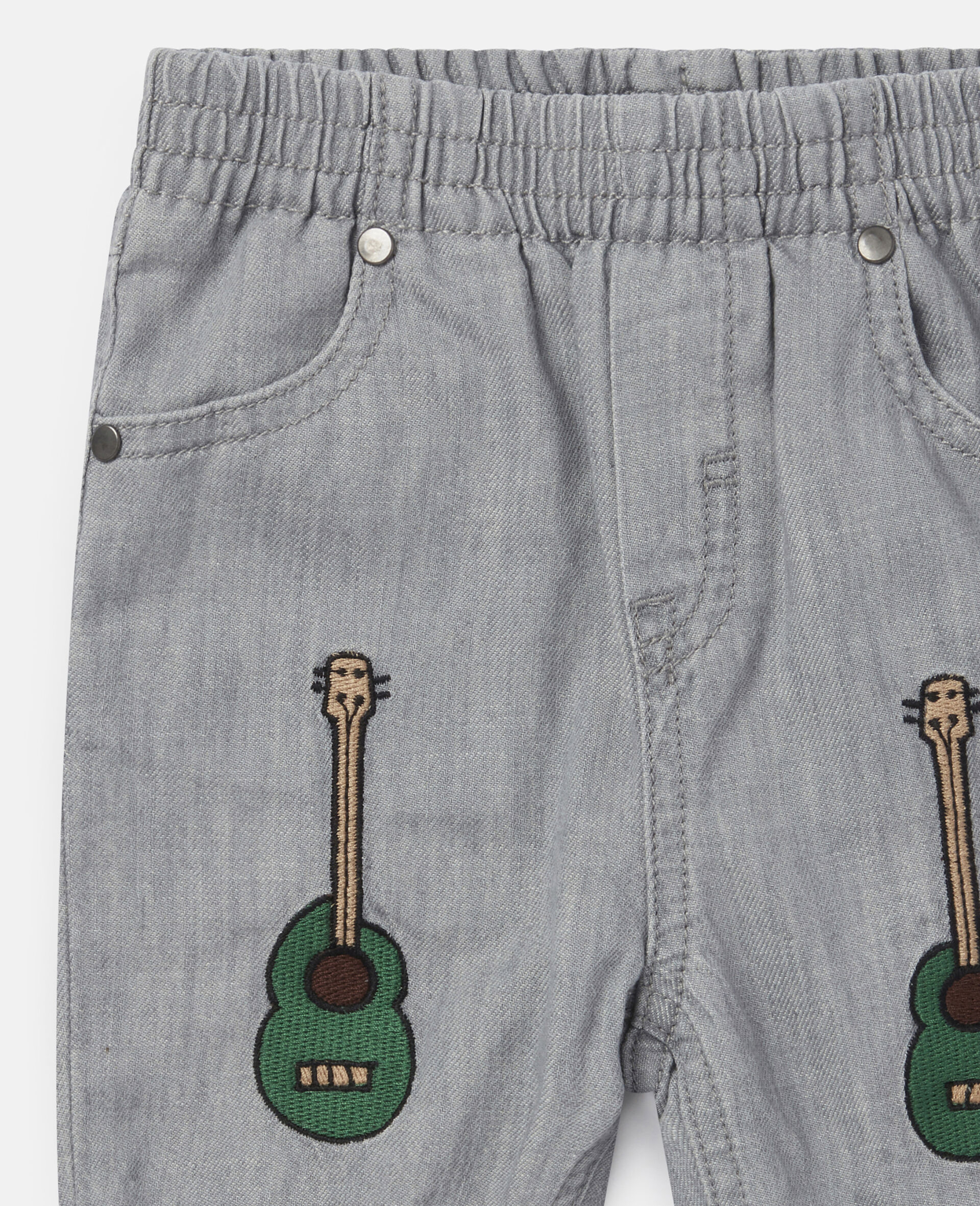 Guitar Embroidered Chambray Pants-Grey-large image number 1