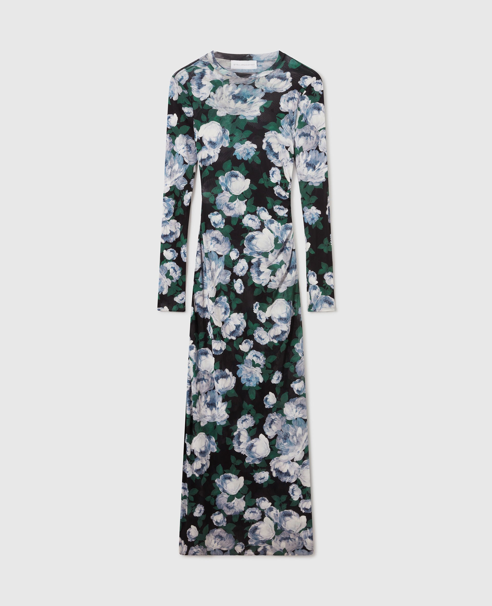 Robe midi florale a manches longues en mesh-Bleu-medium