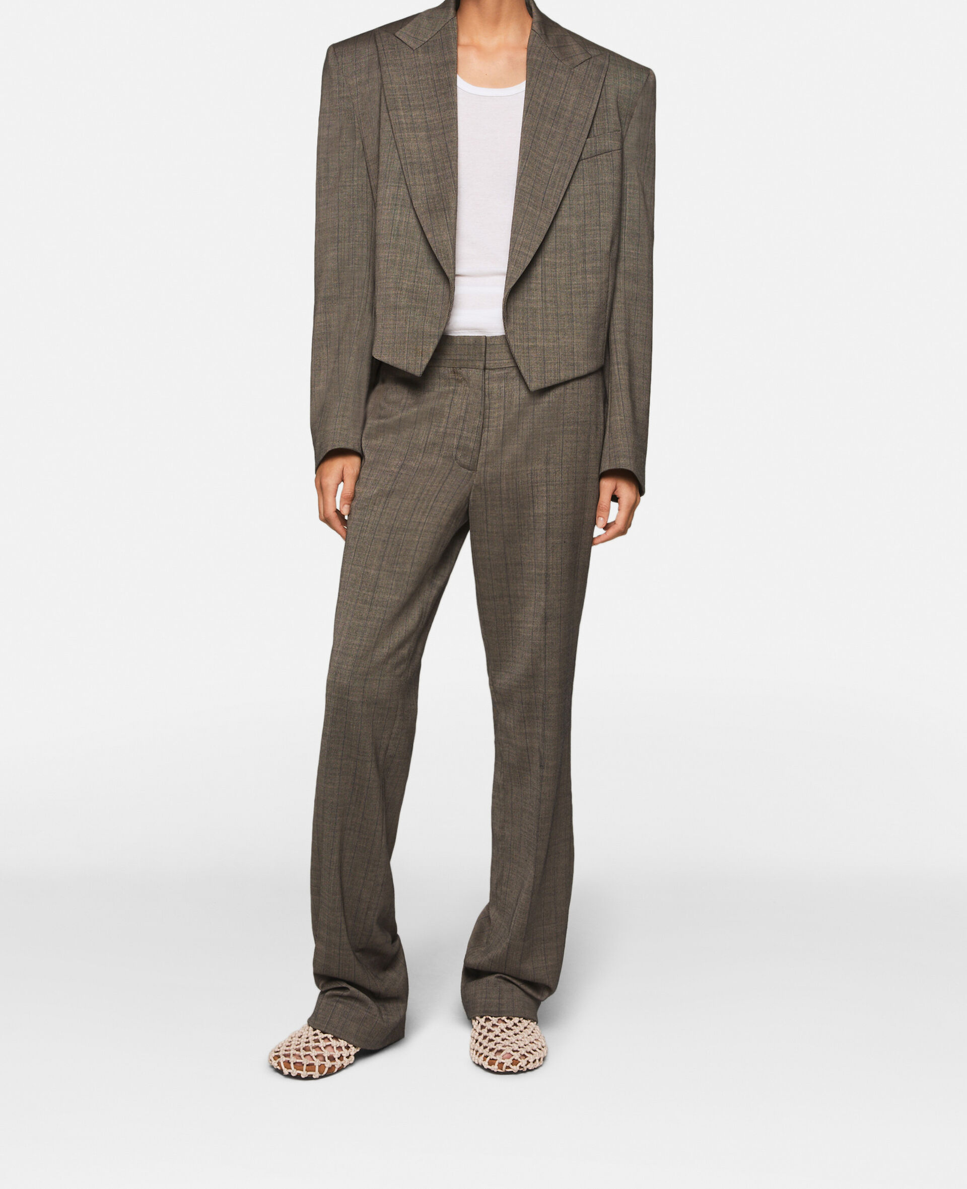 Gekürzter Blazer aus Twill mit Nadelstreifen-Grau-large image number 4