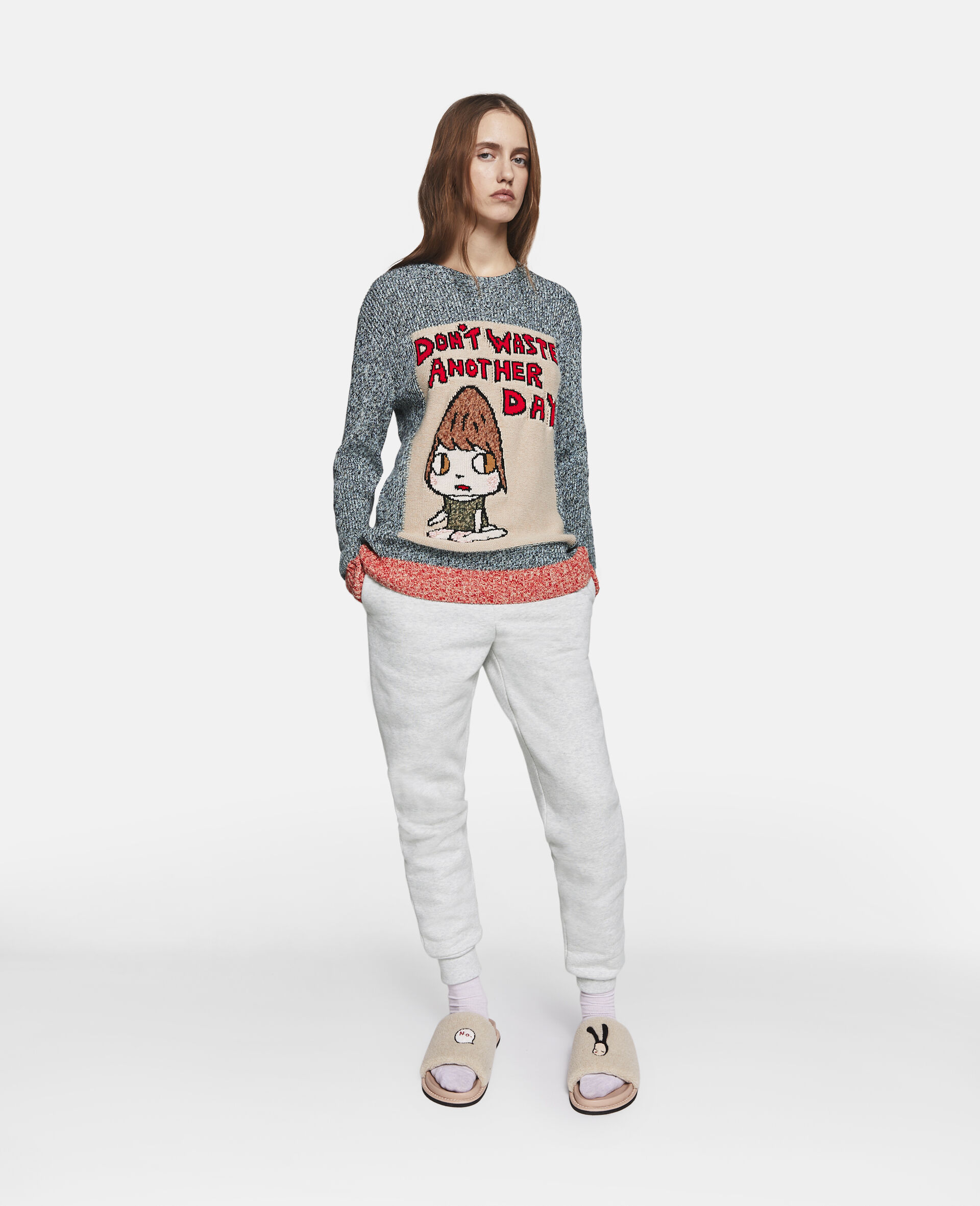 'Don't Waste Another Day' Slogan Cotton Knit Jumper-Blue-large image number 3