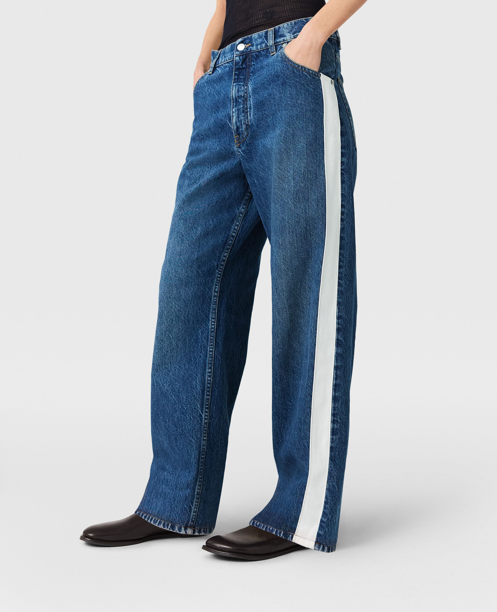 Side Stripe Straight Leg Jeans-Blue-large image number 4