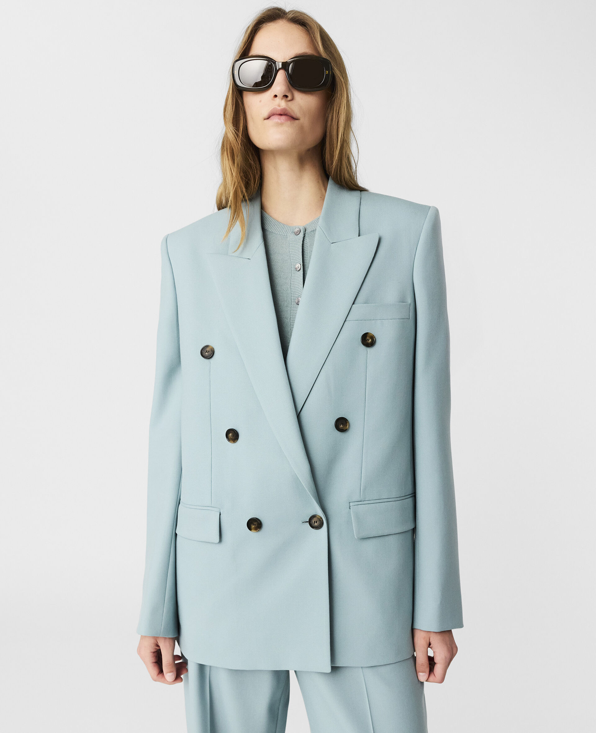 Double-Breasted Blazer-Blue-model