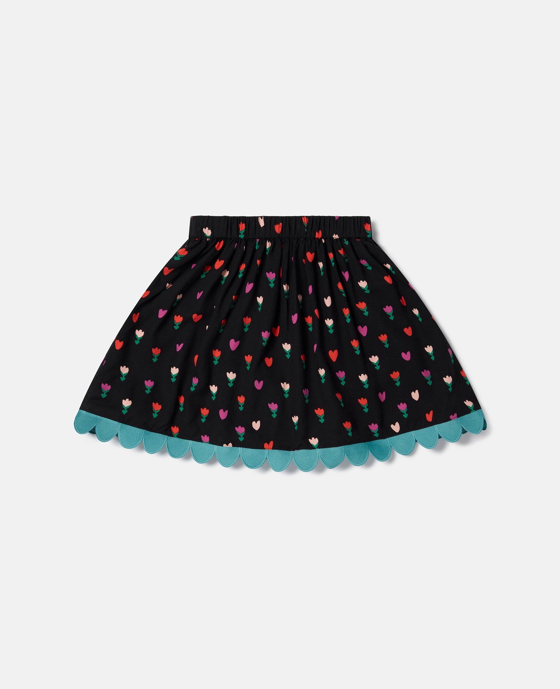 Tulip Print Skater Skirt-Black-large image number 2