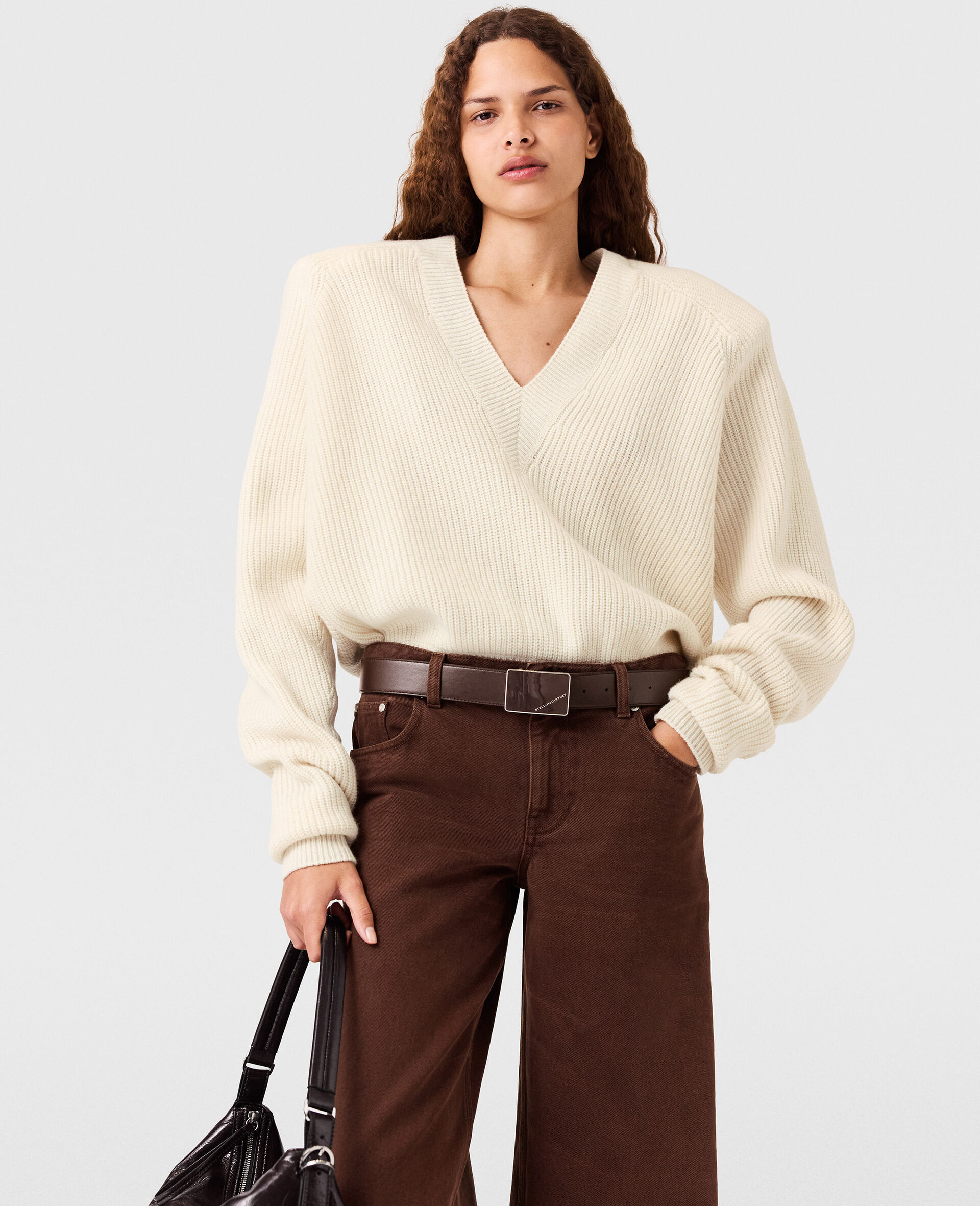 Long-Sleeve V-Neck Sweater-White-large image number 5