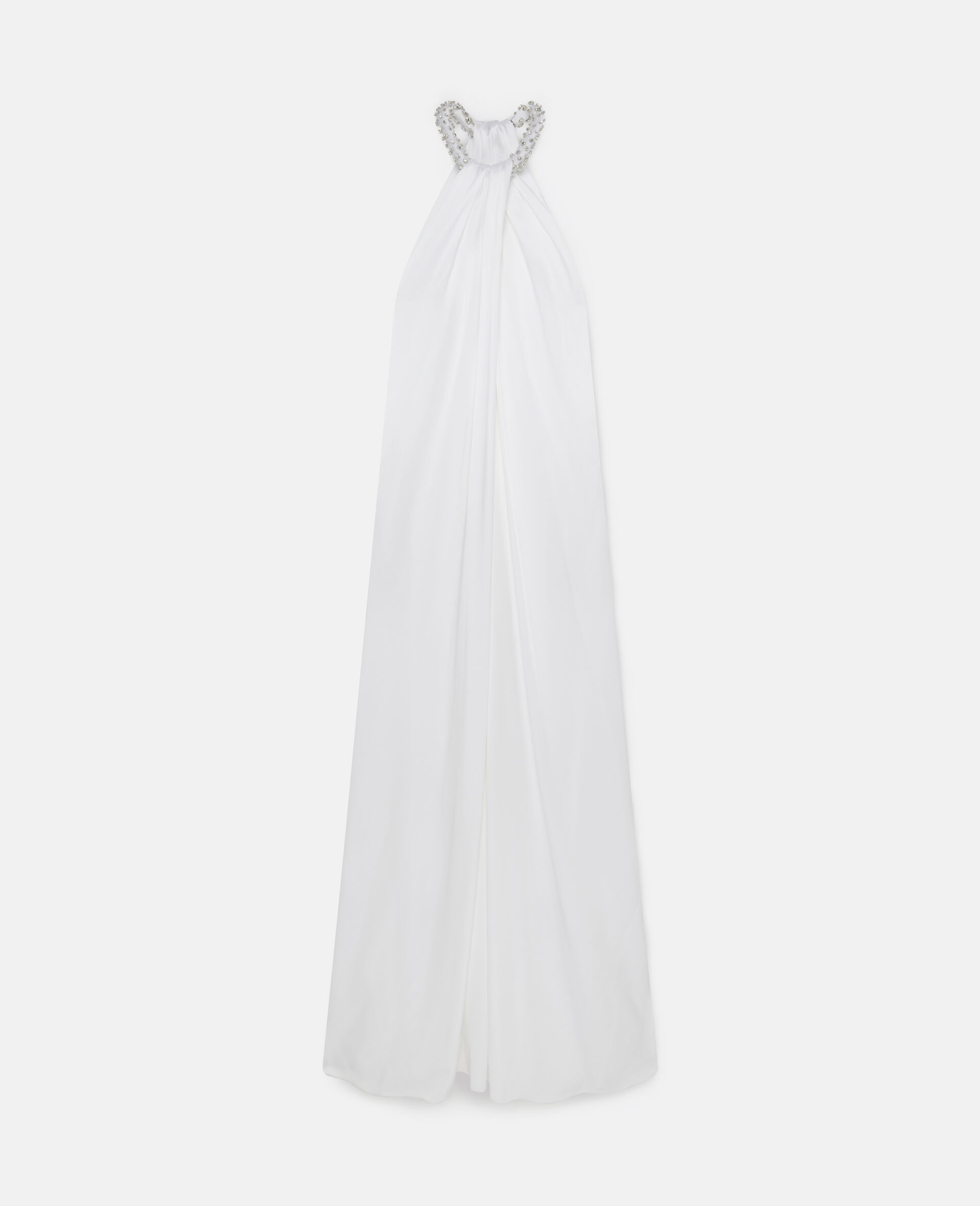 Robe longue en satin a dos nu et cristaux-Blanc-medium