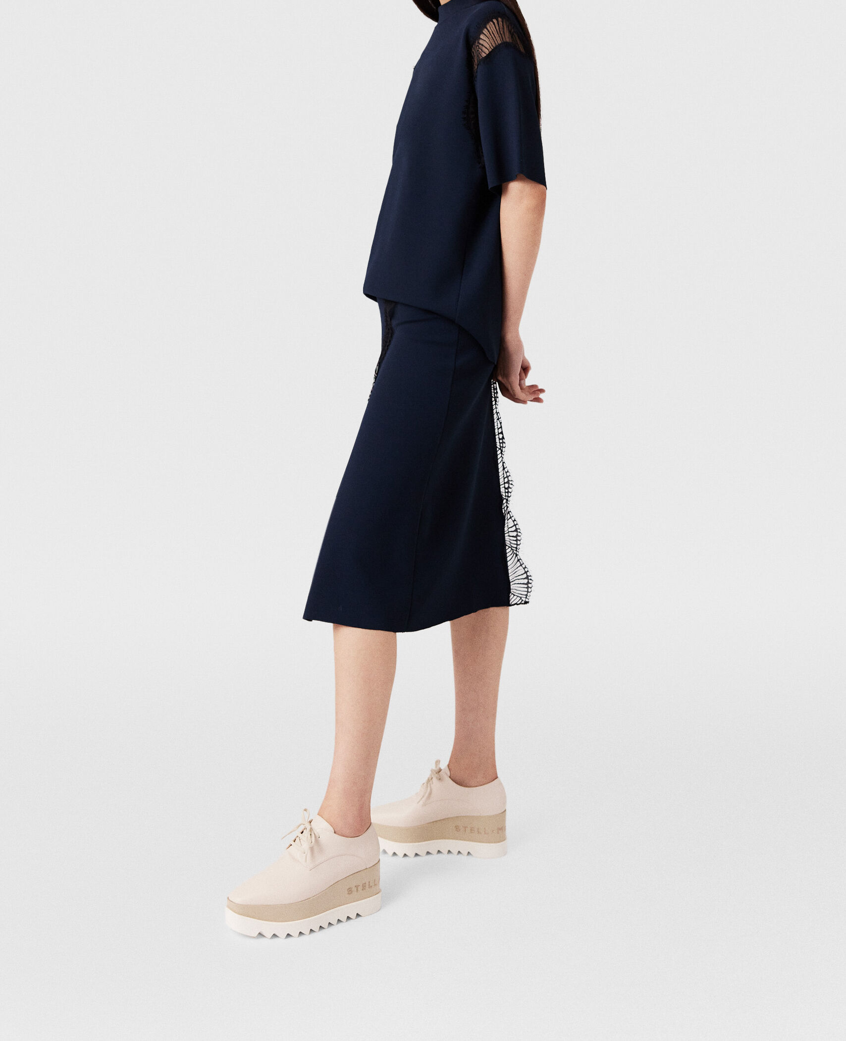 Women Deep navy Lace Insert Mid-Rise Midi Skirt | Stella