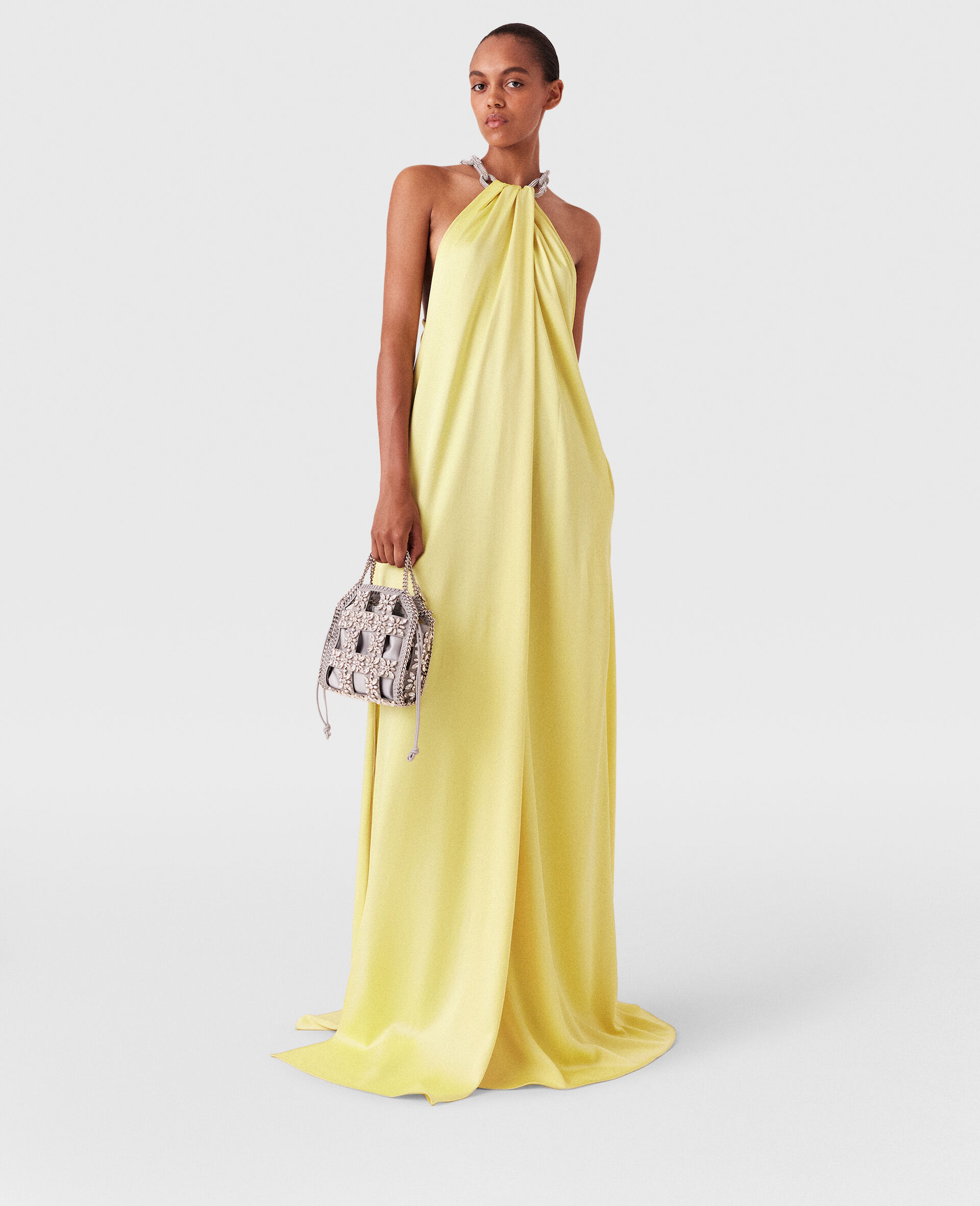 Crystal Chain Halterneck Dress-Yellow-large image number 0