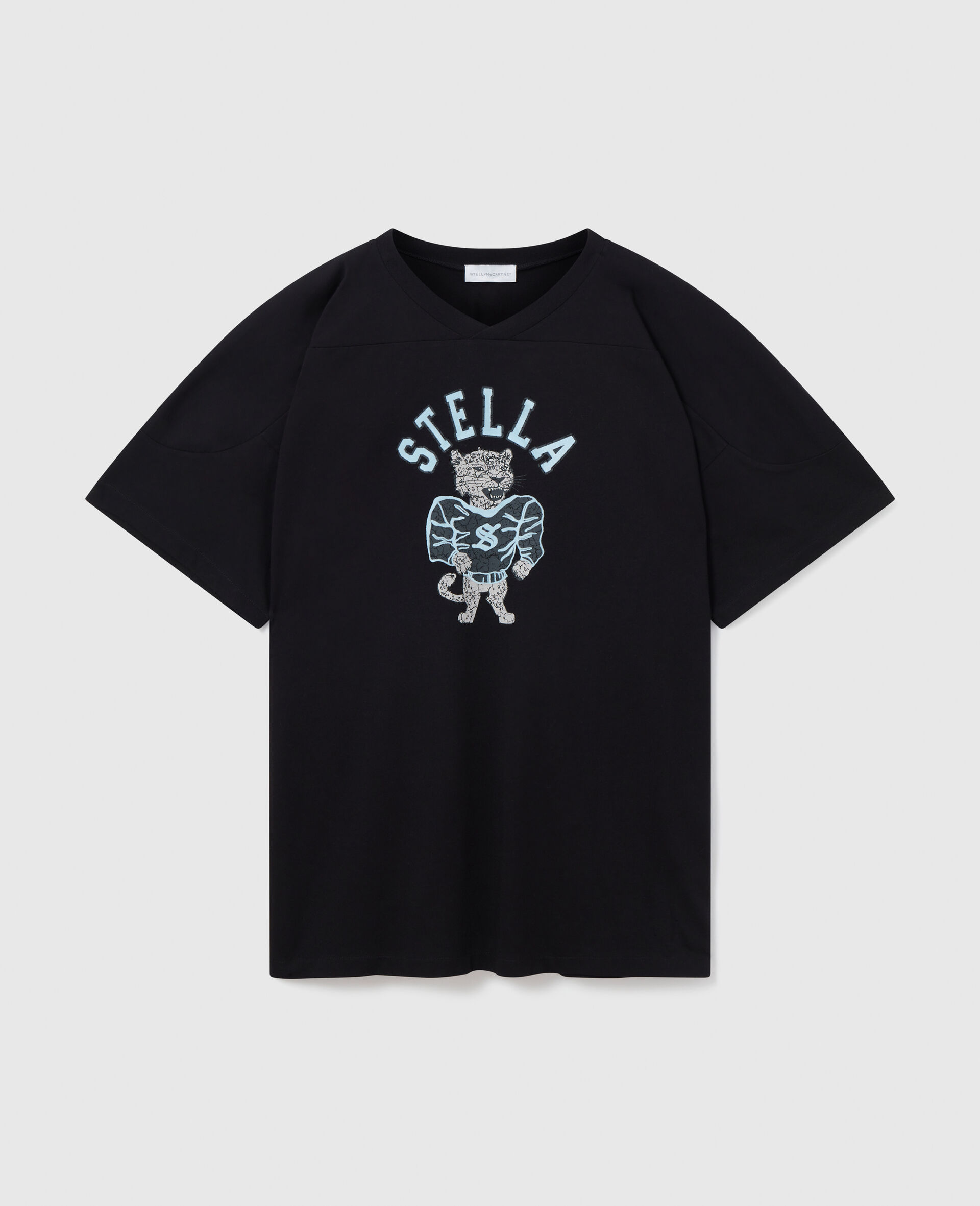 T-Shirt Varsity con Grafica Stella-Nero-large image number 0