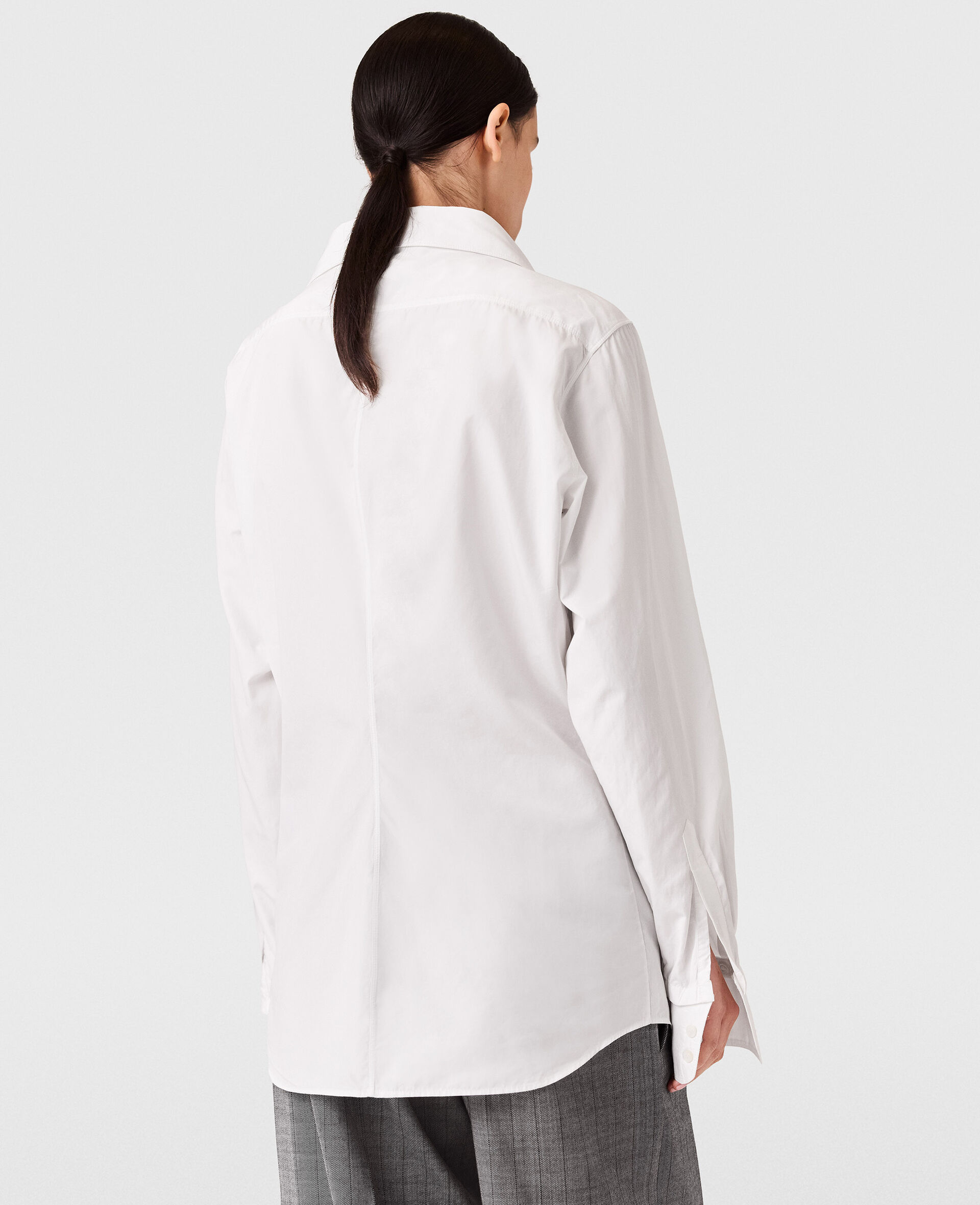 Open V-Neck Collared Shirt-White-large image number 2