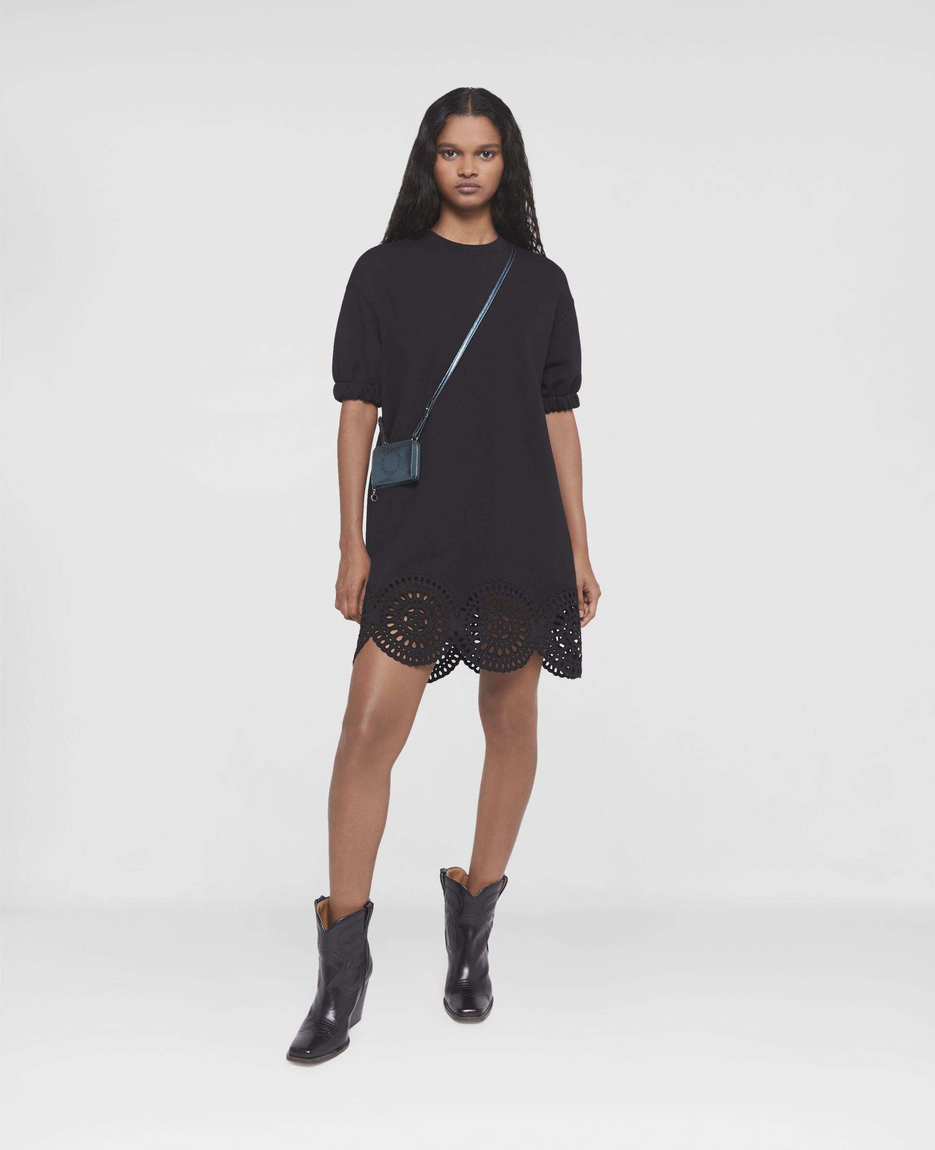 Broderie Anglaise Jersey Dress-Black-large image number 1