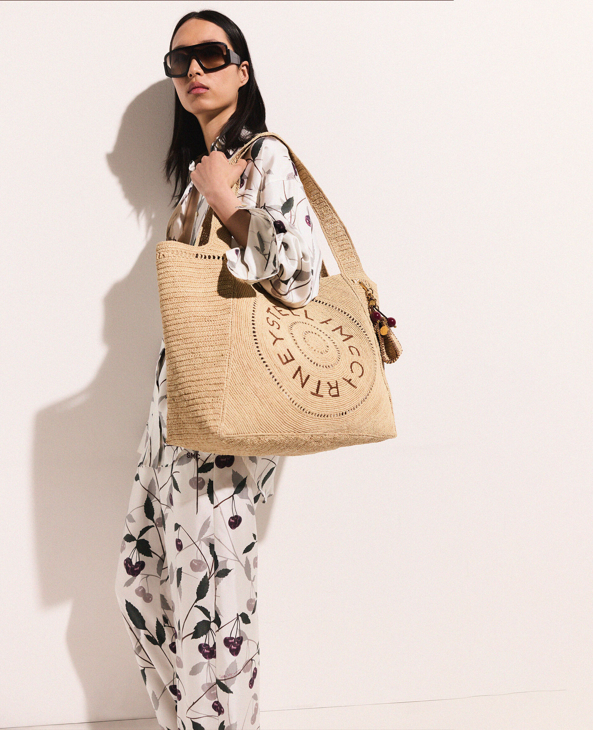 Cherry Print Oversized Trousers-Beige-large image number 4