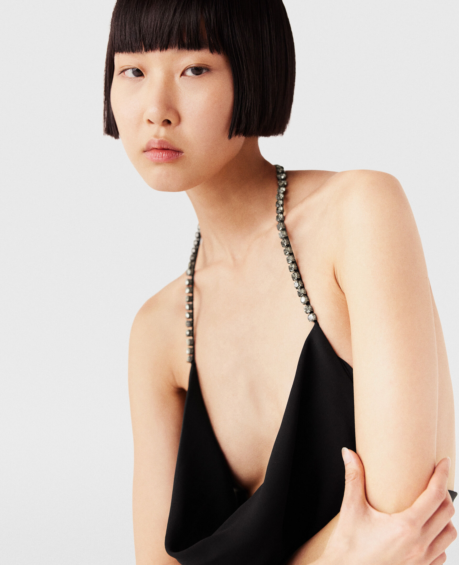 Plunge Crystal Halterneck Maxi Dress-Black-large image number 3