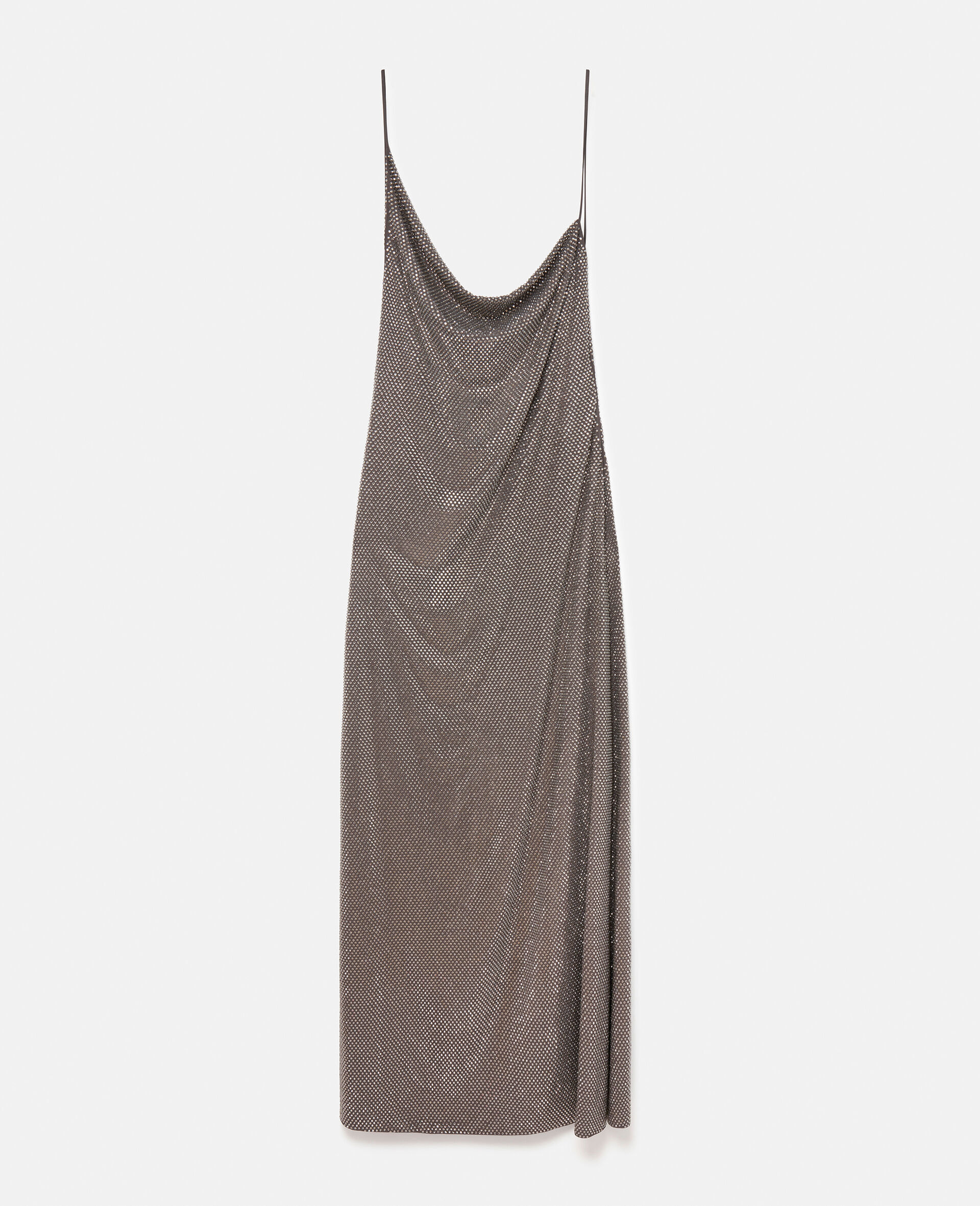 Asymmetrisches Kleid mit Rundhalsausschnitt und Kristallen-Brown-large image number 0