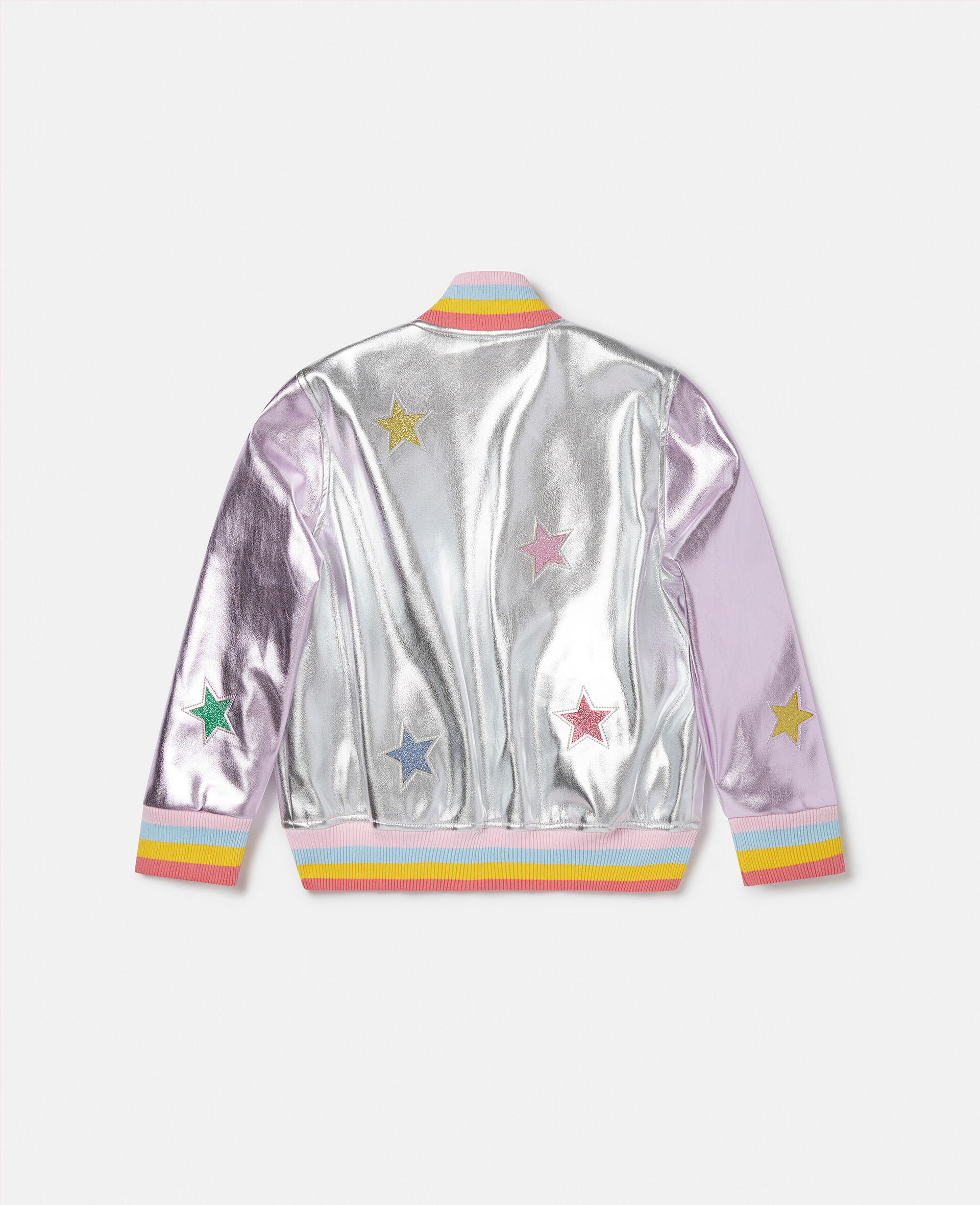 Metallic Star Appliqué Bomber Jacket-Multicoloured-large image number 2