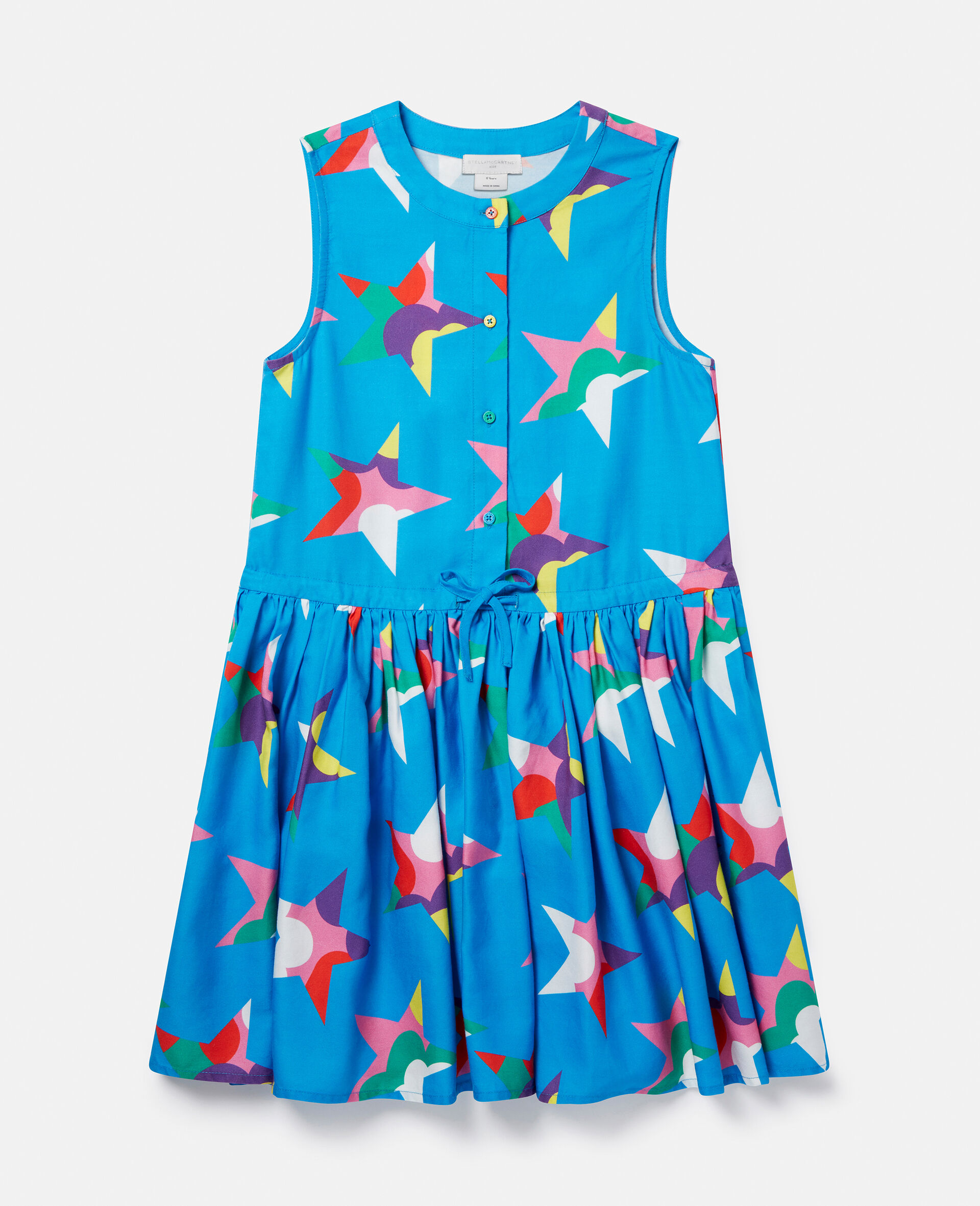 Star Print Sleeveless Shirt Dress-Blue-large image number 0