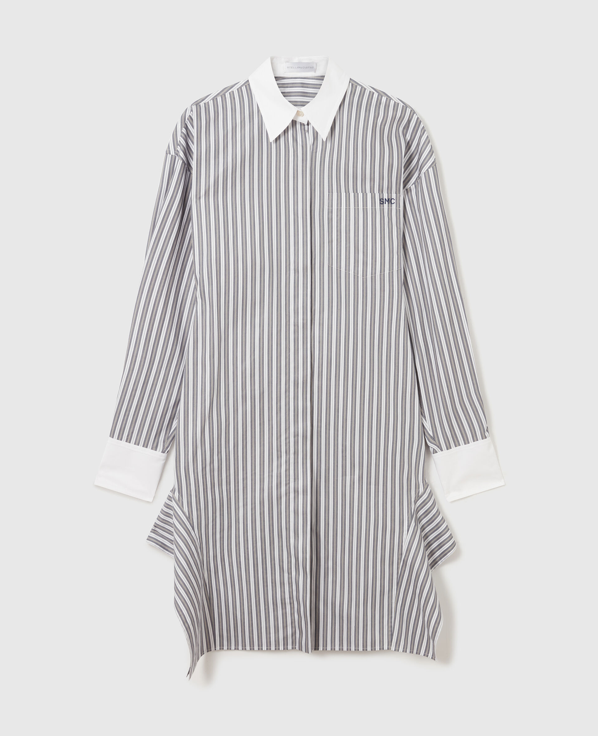 Long-Sleeve Pinstripe Shirt Dress-Grey-medium