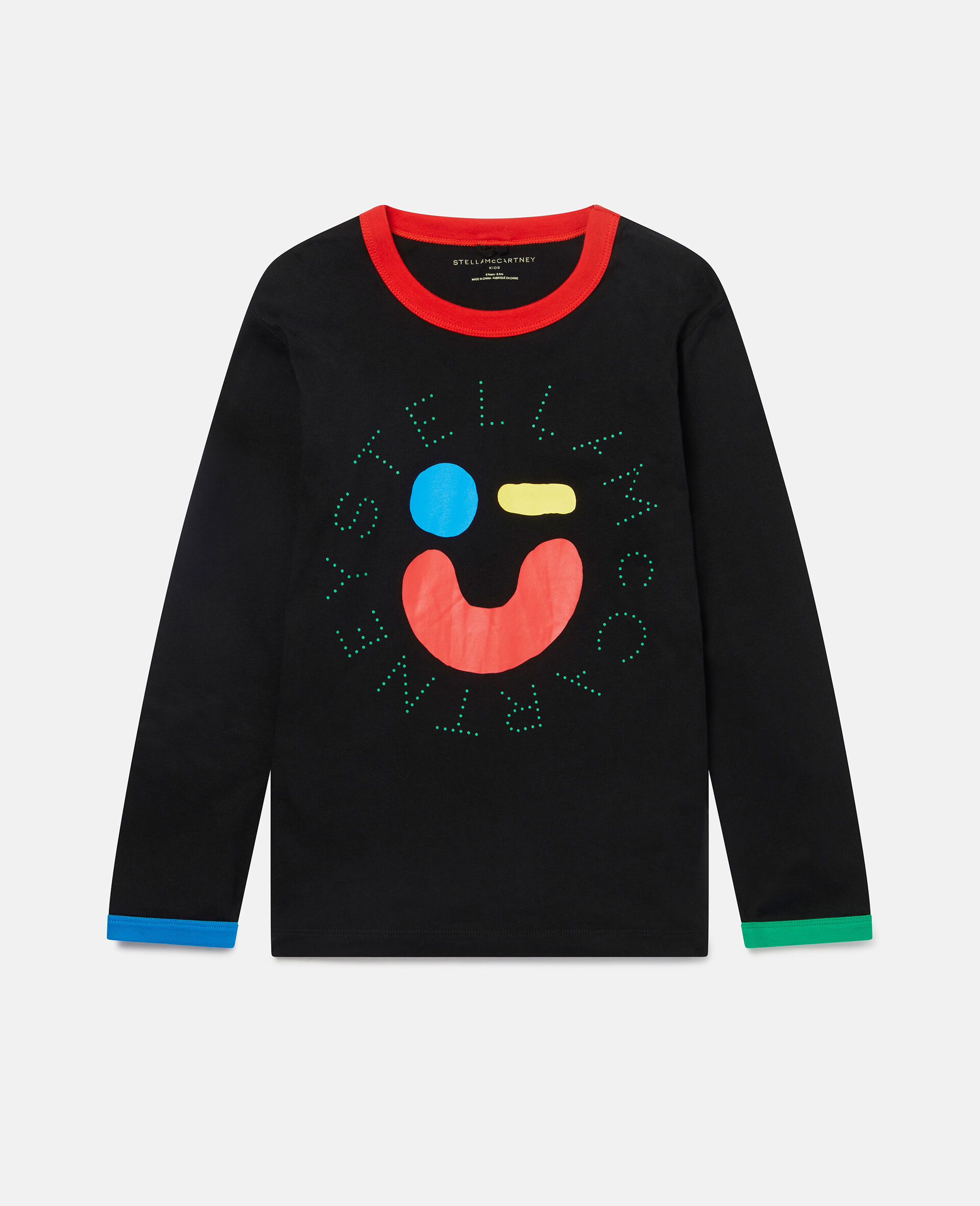 Smile Face Print Cotton T‐Shirt-Black-large image number 0