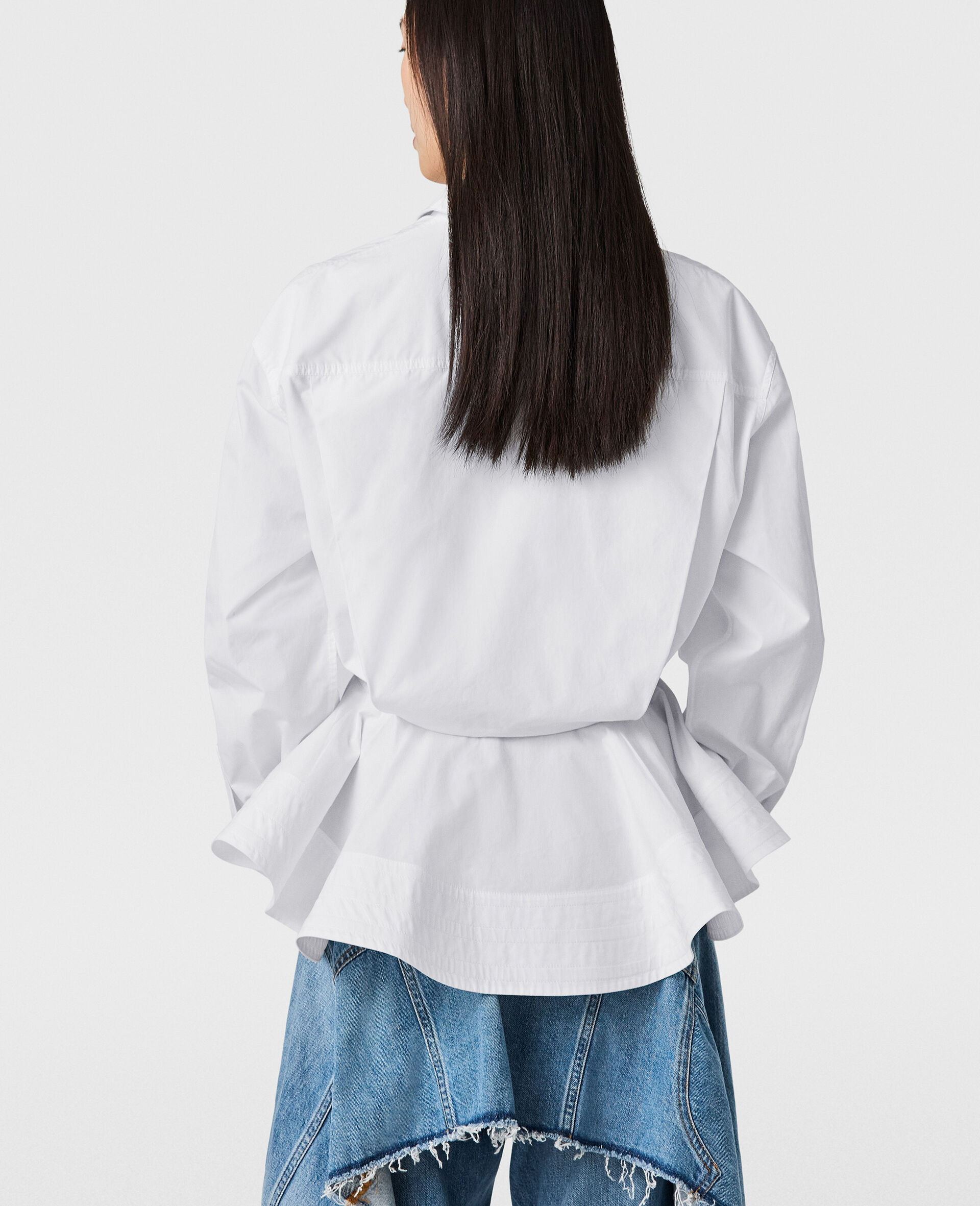 Poplin Peplum Shirt-White-large image number 3