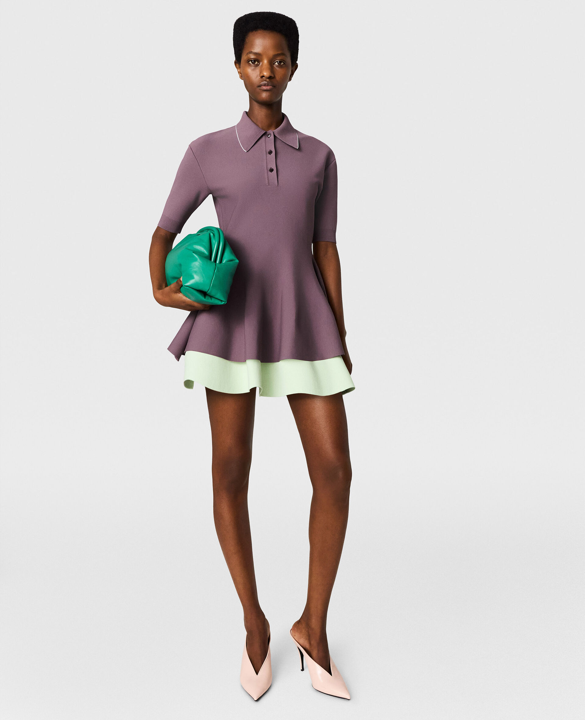 Compact Knit Peplum Polo Top-Blue-large image number 5