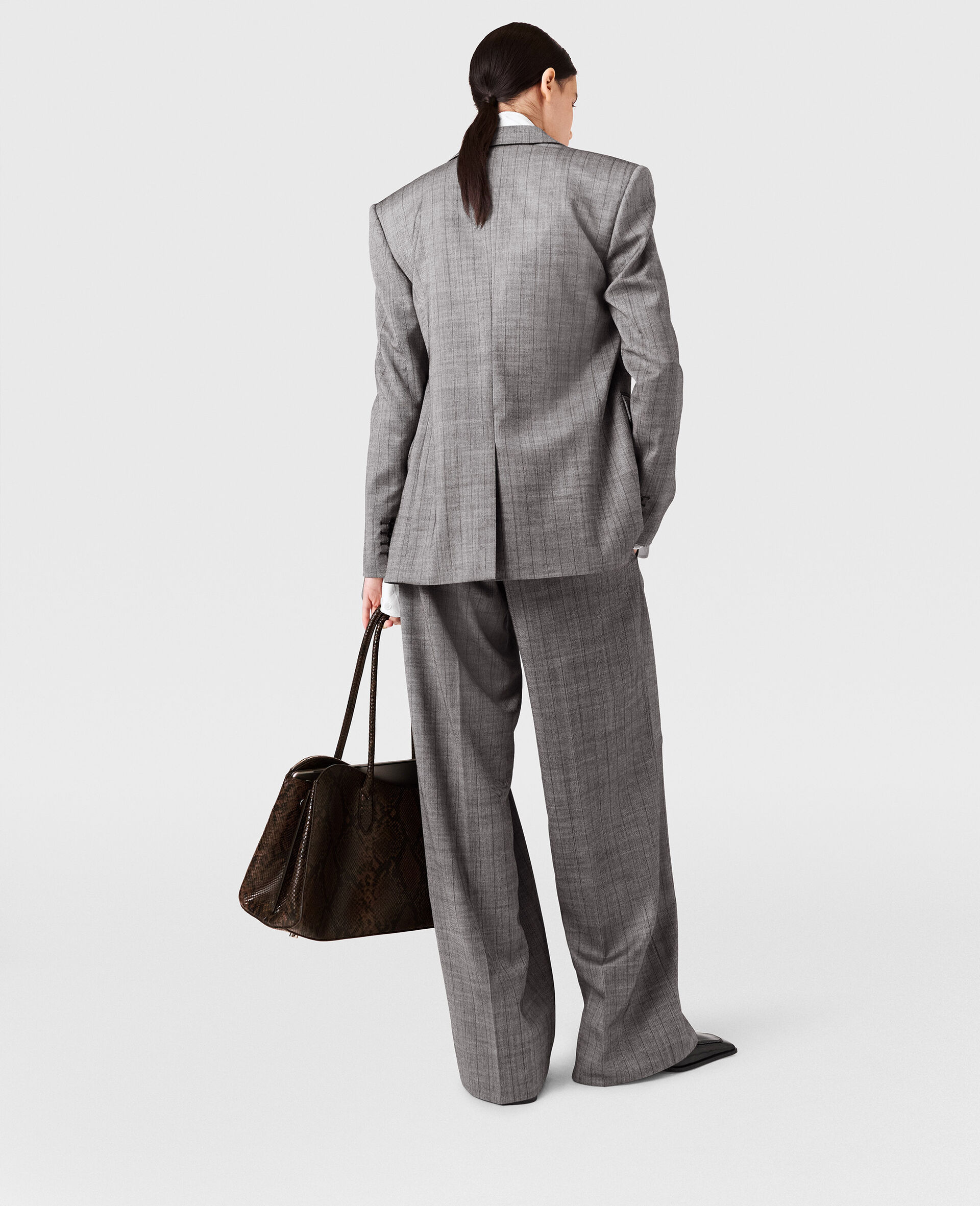 Single-Breasted Pinstripe Jacket-Grey-large image number 4