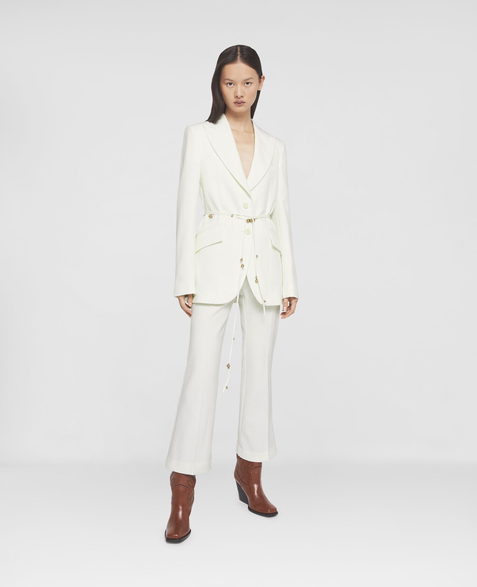 Women Cream Twill Tailored Belted Jacket Stella McCartney CA