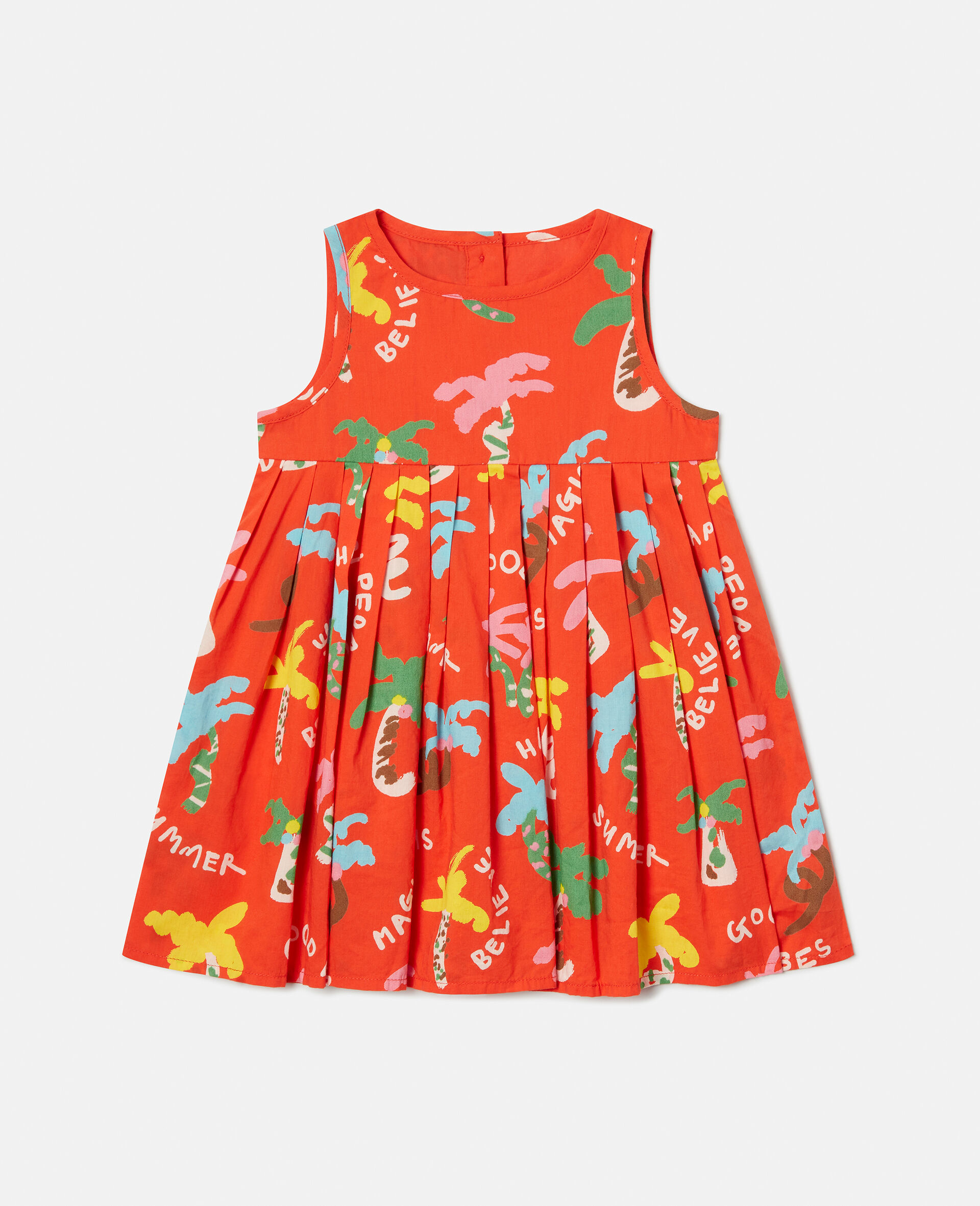 Palm Tree Print Dress and Bloomers Set-Red-large image number 0