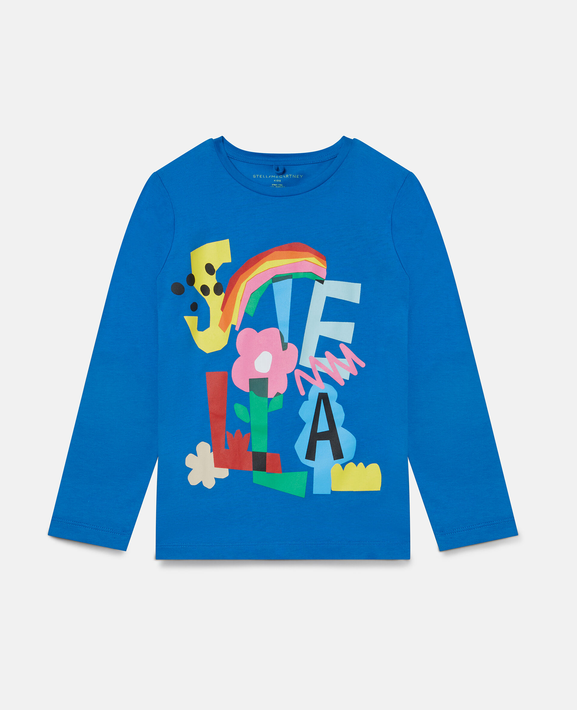 Rainbow Stella Print Cotton T‐Shirt-Blue-large