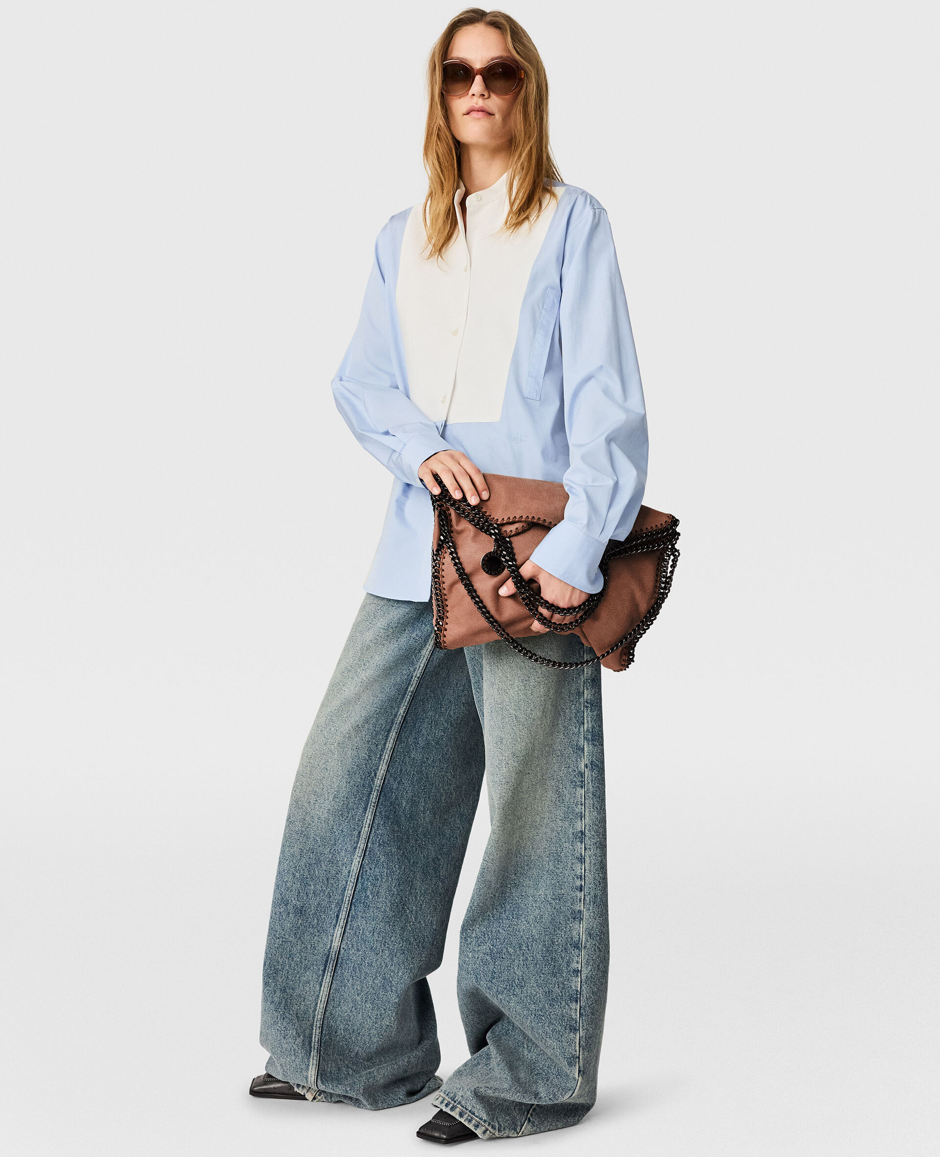 Tuxedo Bib Poplin Shirt-Blue-large image number 4