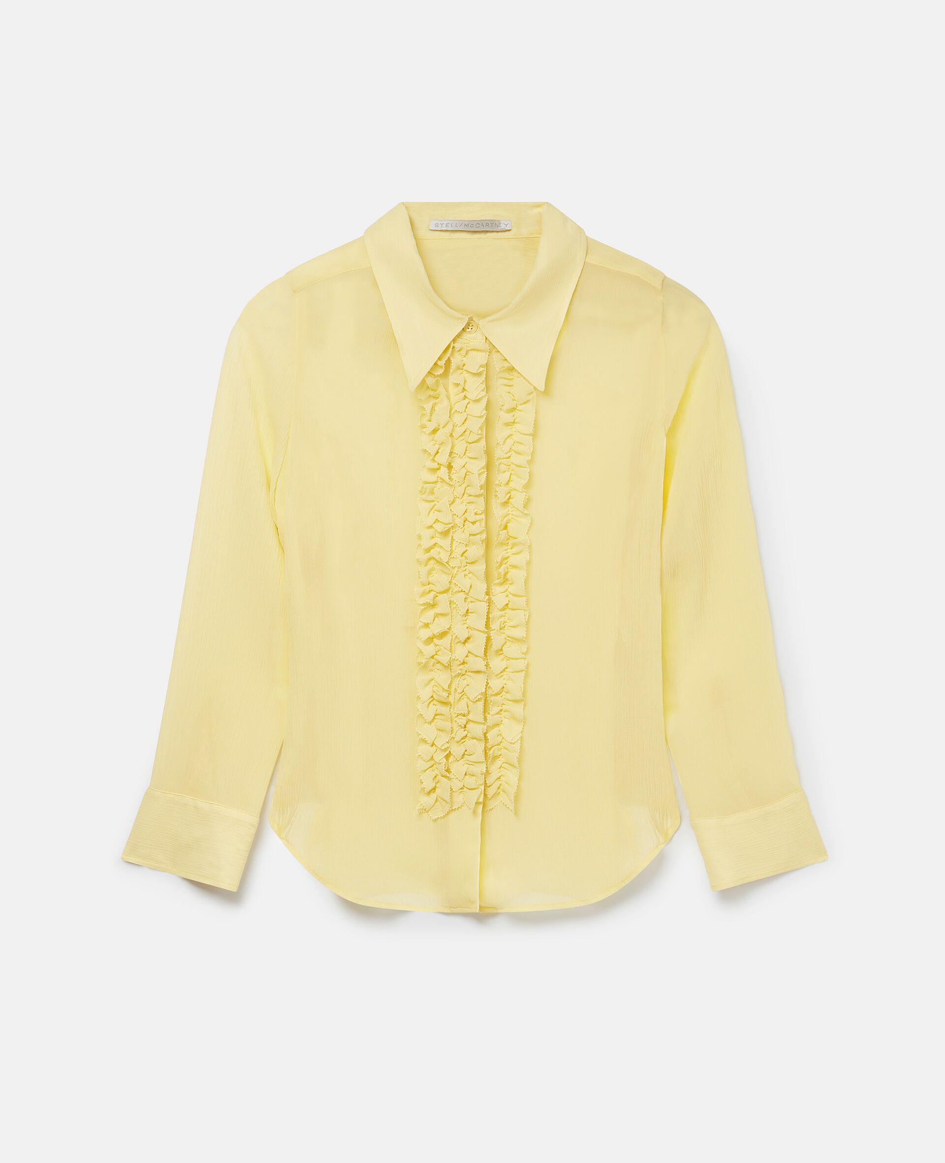 Transparentes elegantes Hemd aus Seide mit Rüschen-Gelb-medium