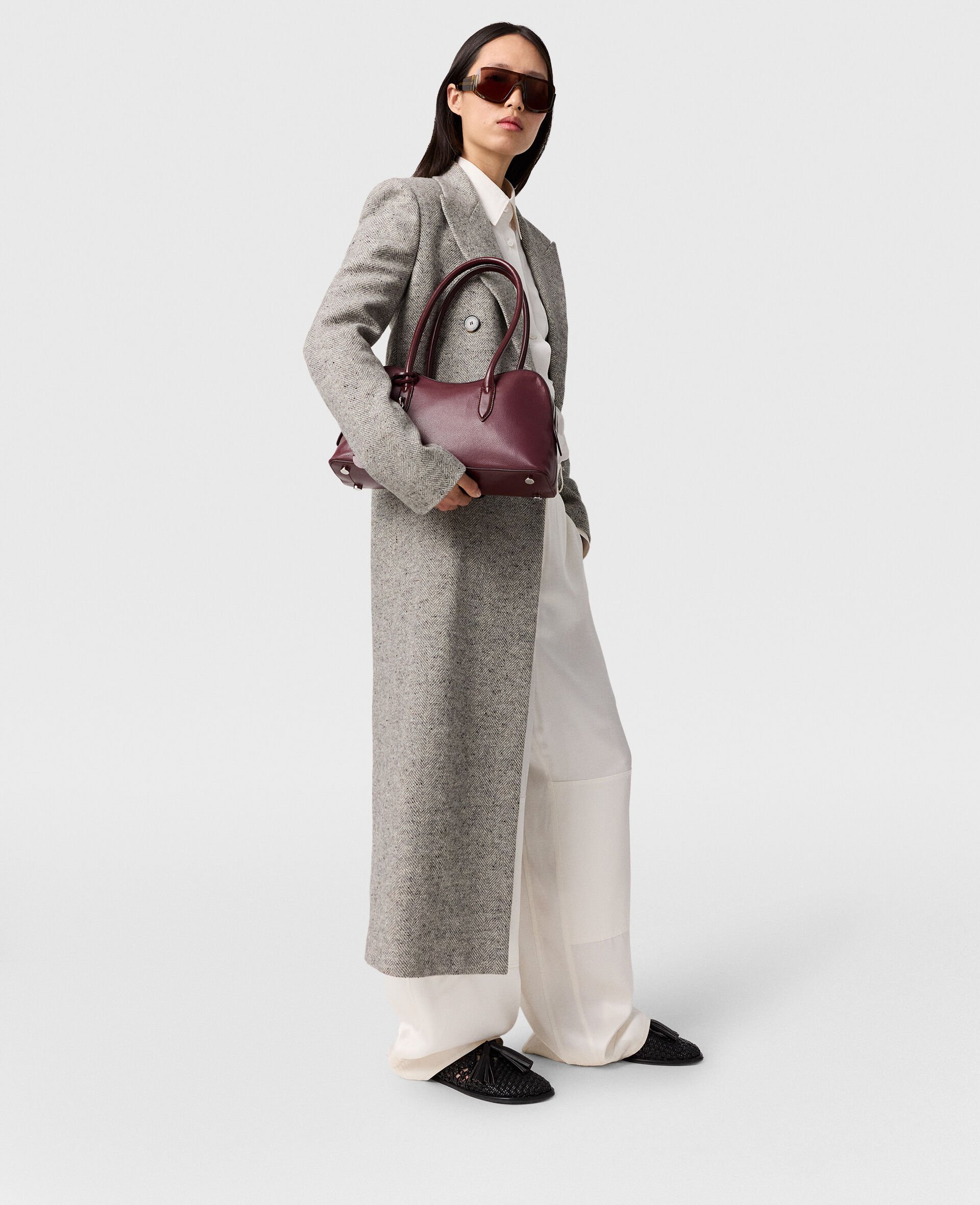 Manteau long croise en tweed-Gris-large image number 7