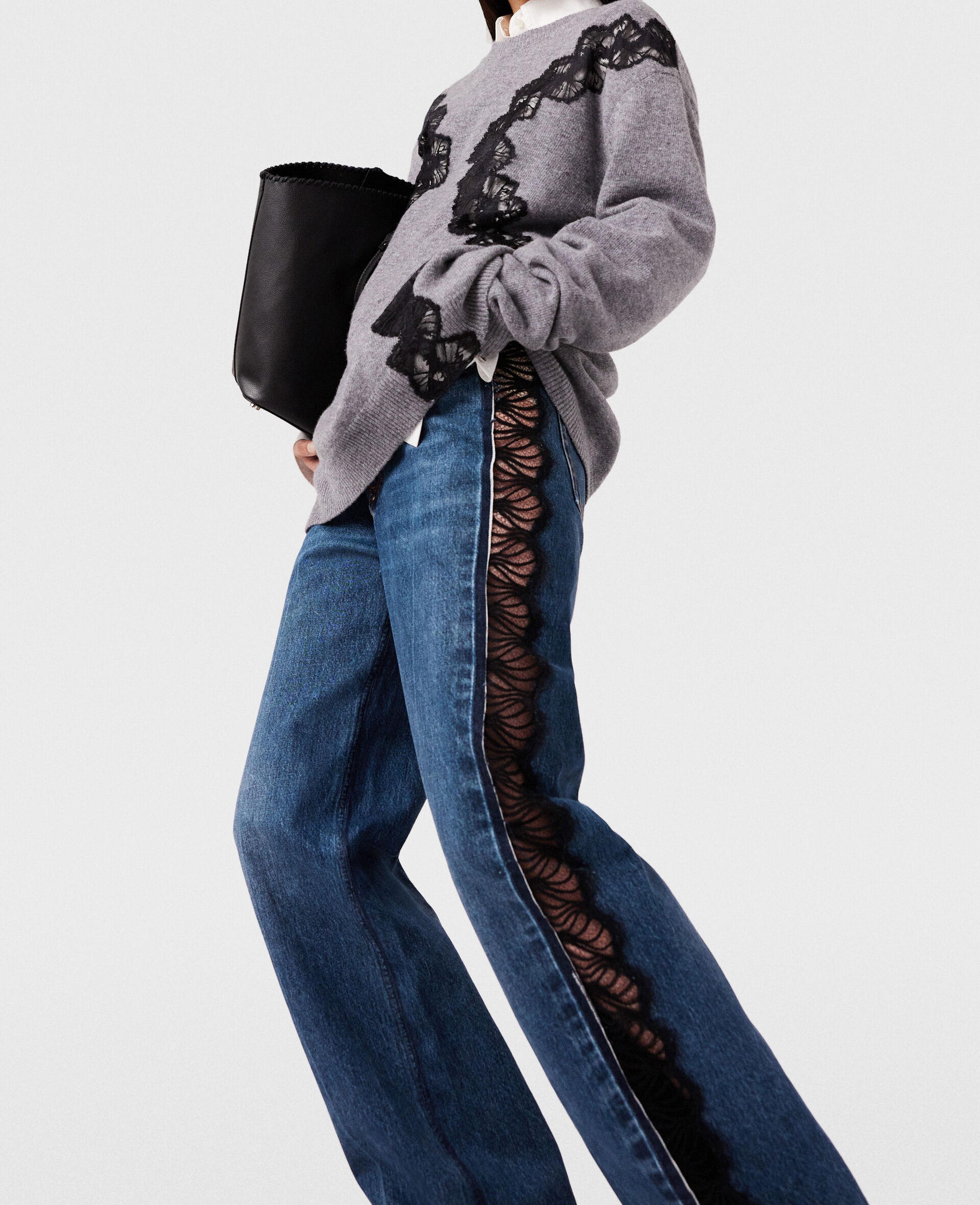 Gerade Jeans mit hoher Taille und Spitze-Blau-large image number 7