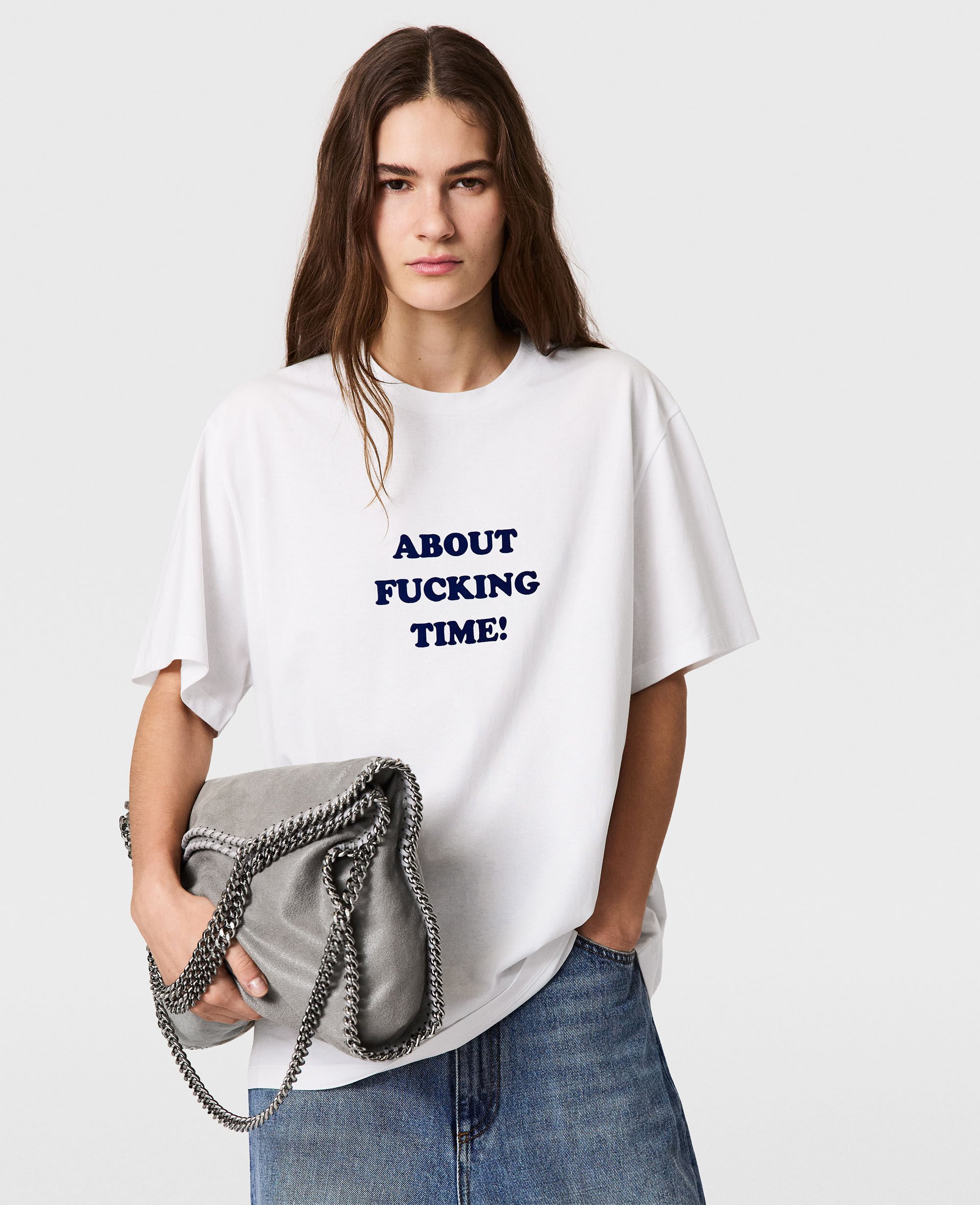 Women Pure white About Fucking Time! Boxy T-Shirt | Stella