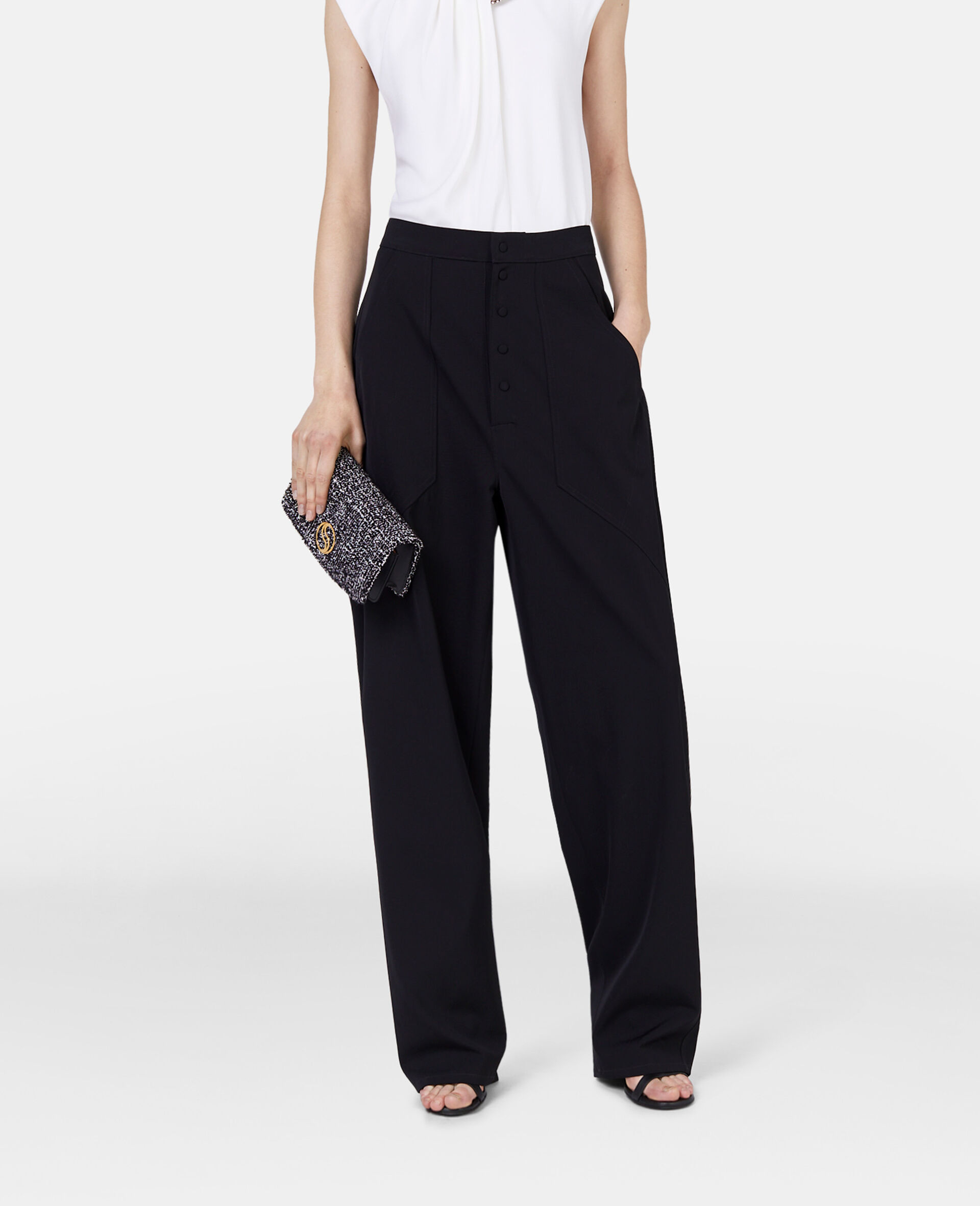 Portafoglio con Tracolla Imbottito in Tweed S&nbsp;Wave-Nero-large image number 1