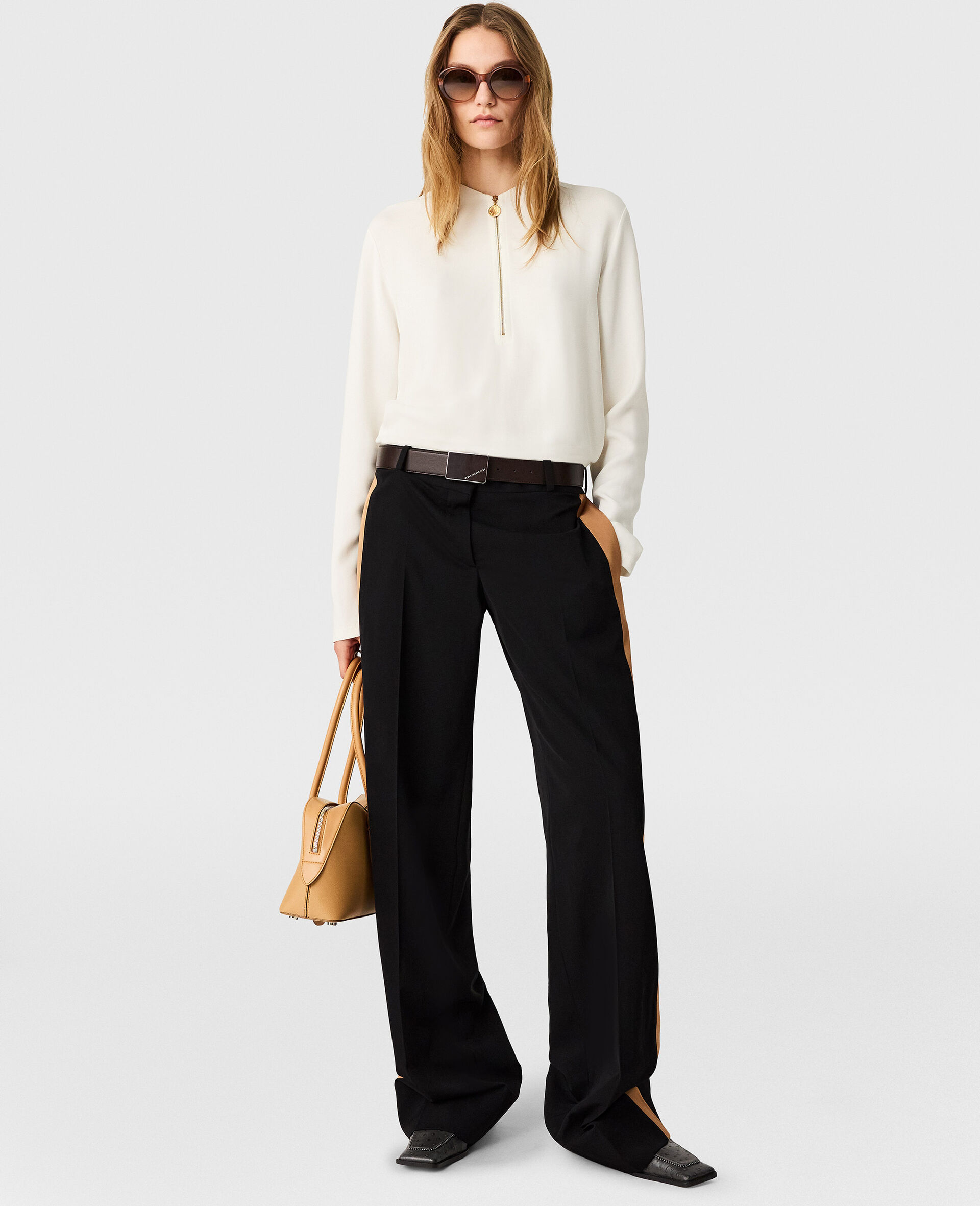 Arlesa Double Split Hem Zip Blouse-White-large image number 4