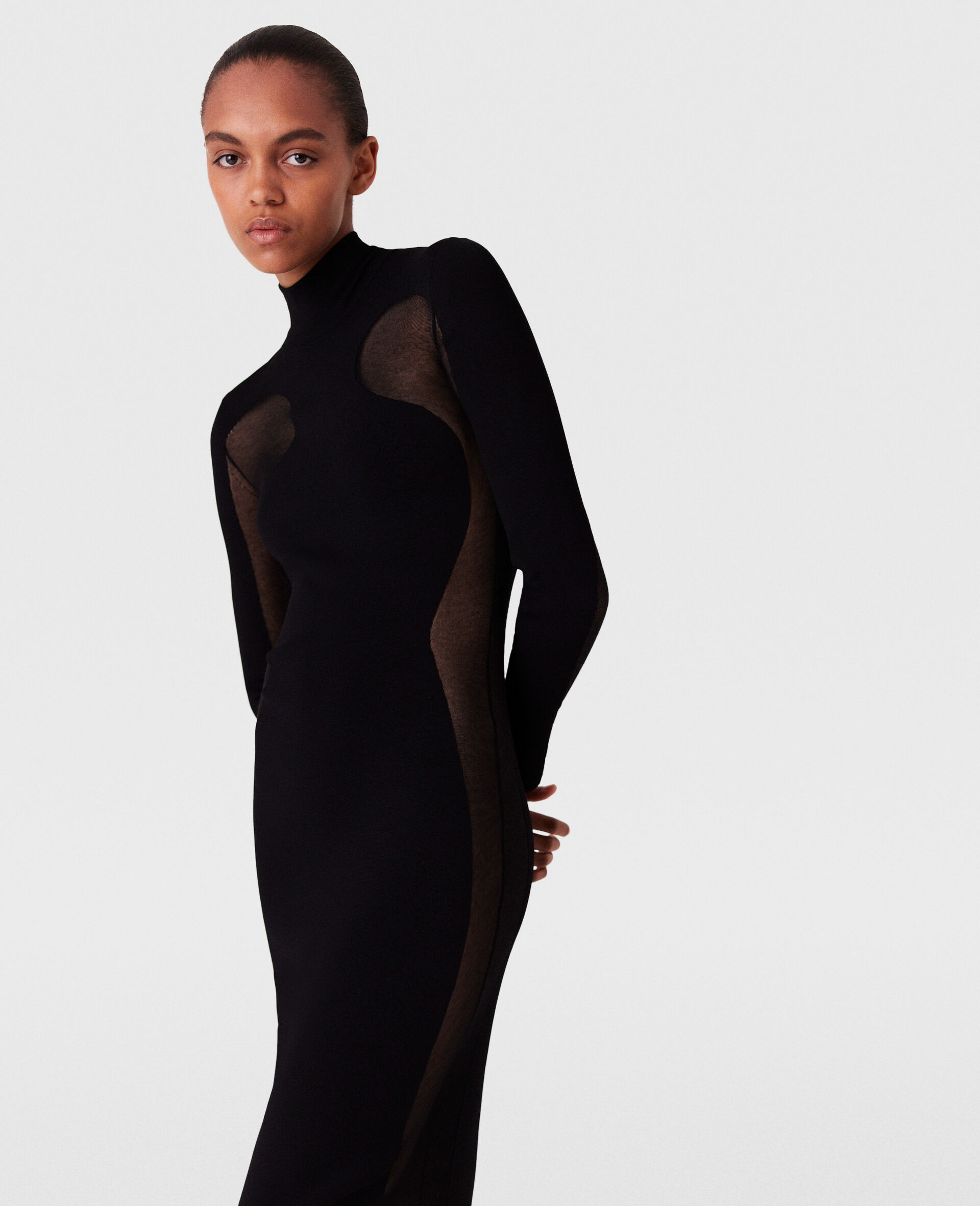 Miracle Long-Sleeve Compact-Knit Dress-Black-large image number 4