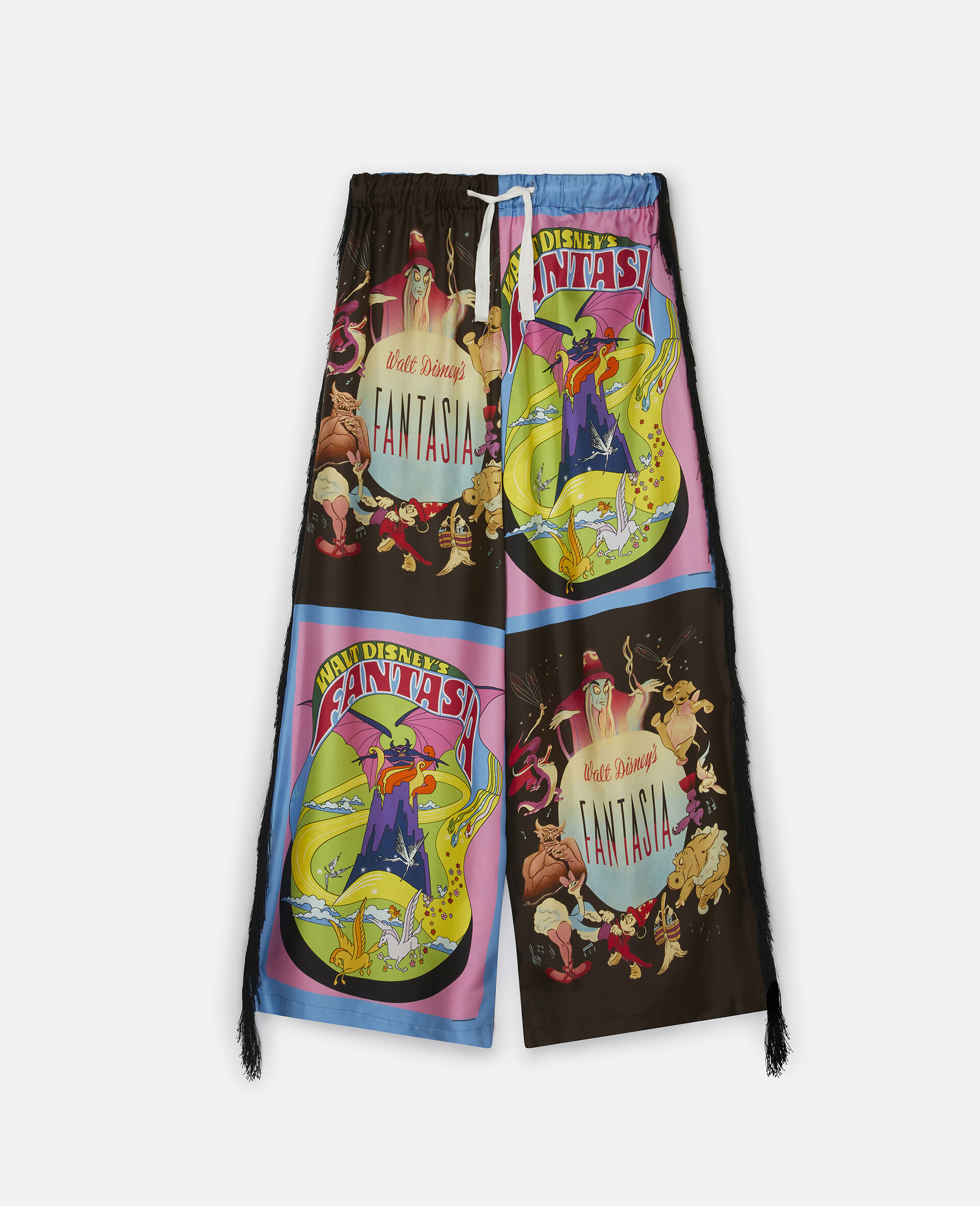 Fantasia Poster Print Fringe Silk Trousers-Multicolour-large image number 0