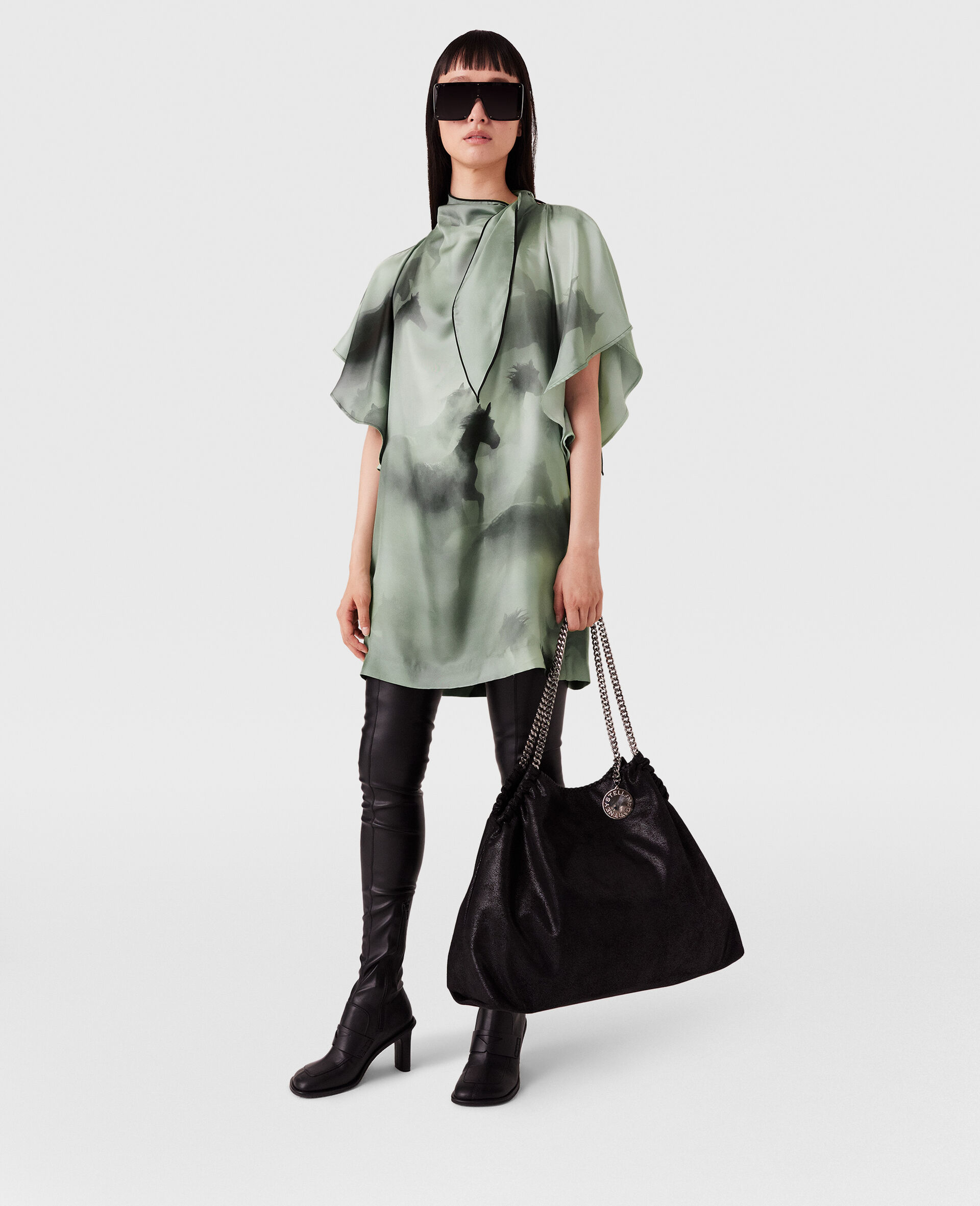 Horse Print Dress-Green-model