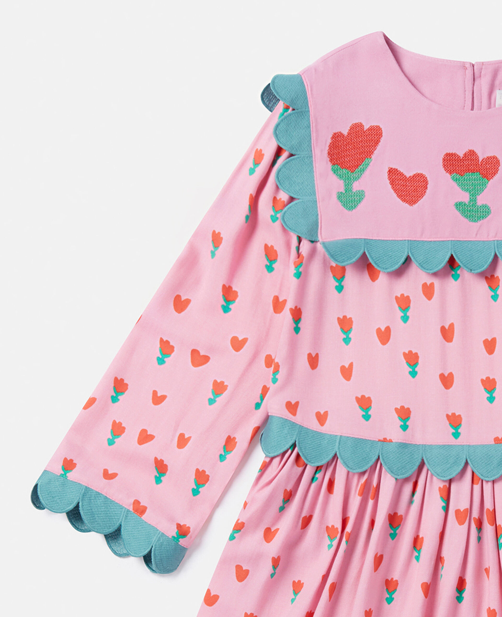 Folk Flower Print Collared Dress-Pink-large image number 1